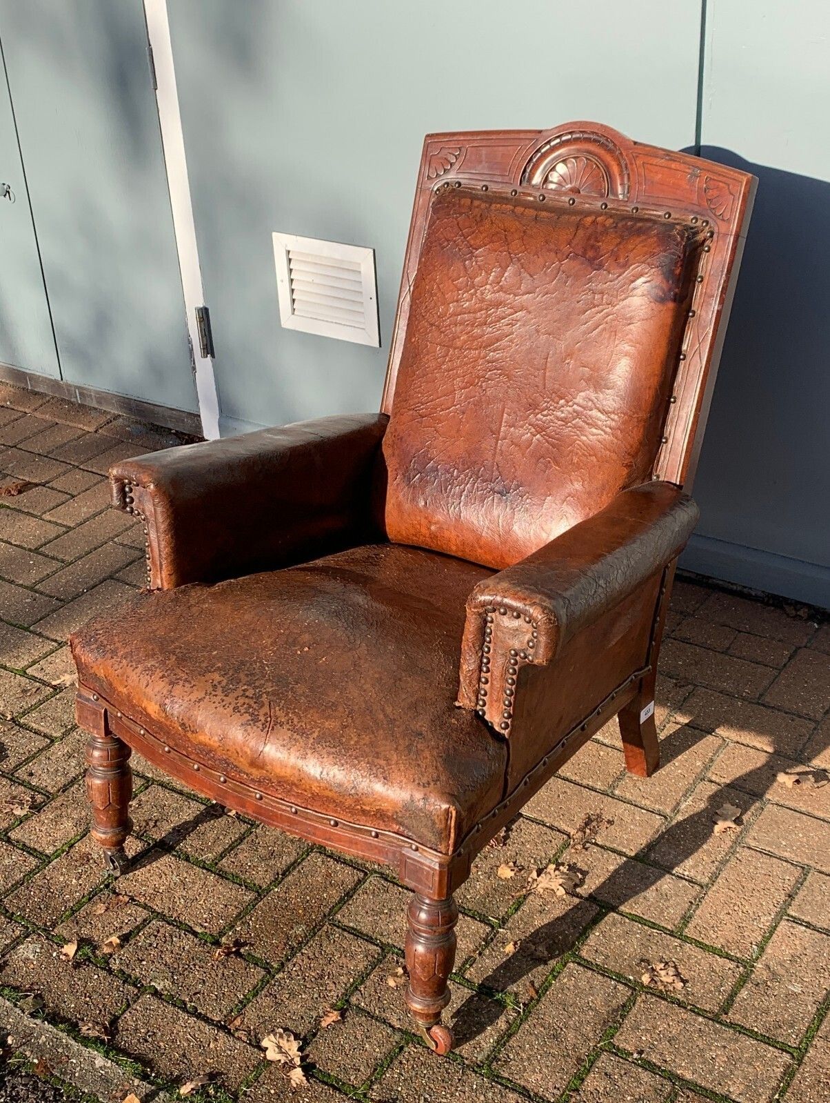 Furniture Antique Victorian Leather Library Chair On Castors C 1840's photo