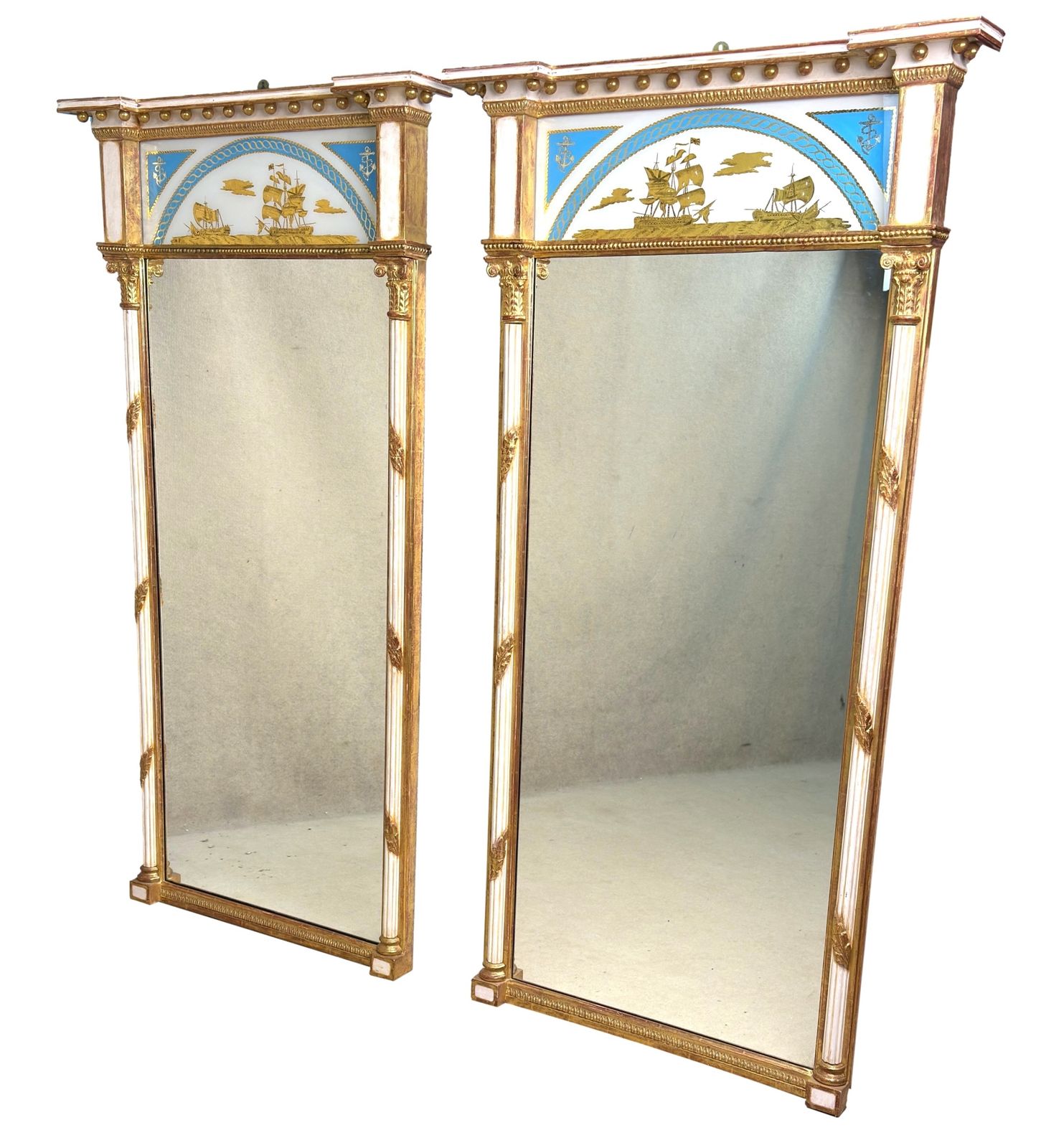 11250.0 Pair Of Early 19th Century Painted & Gilded Pier Mirrors (England, Circa 1820) photo