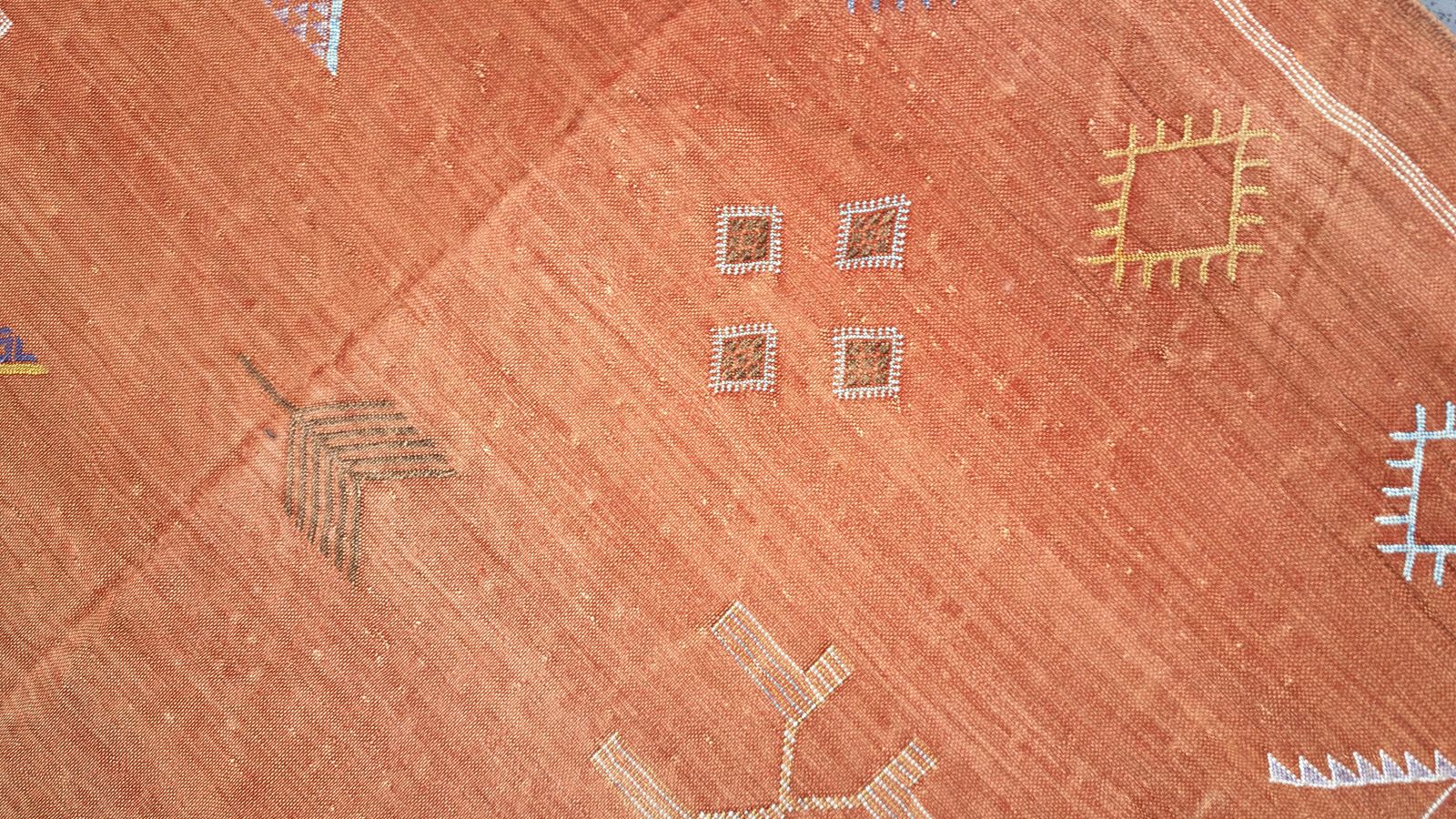 Vintage Kilim Rug Moroccan Orange Geometric Handmade Flatweave Carpet Livingroom photo vinterior