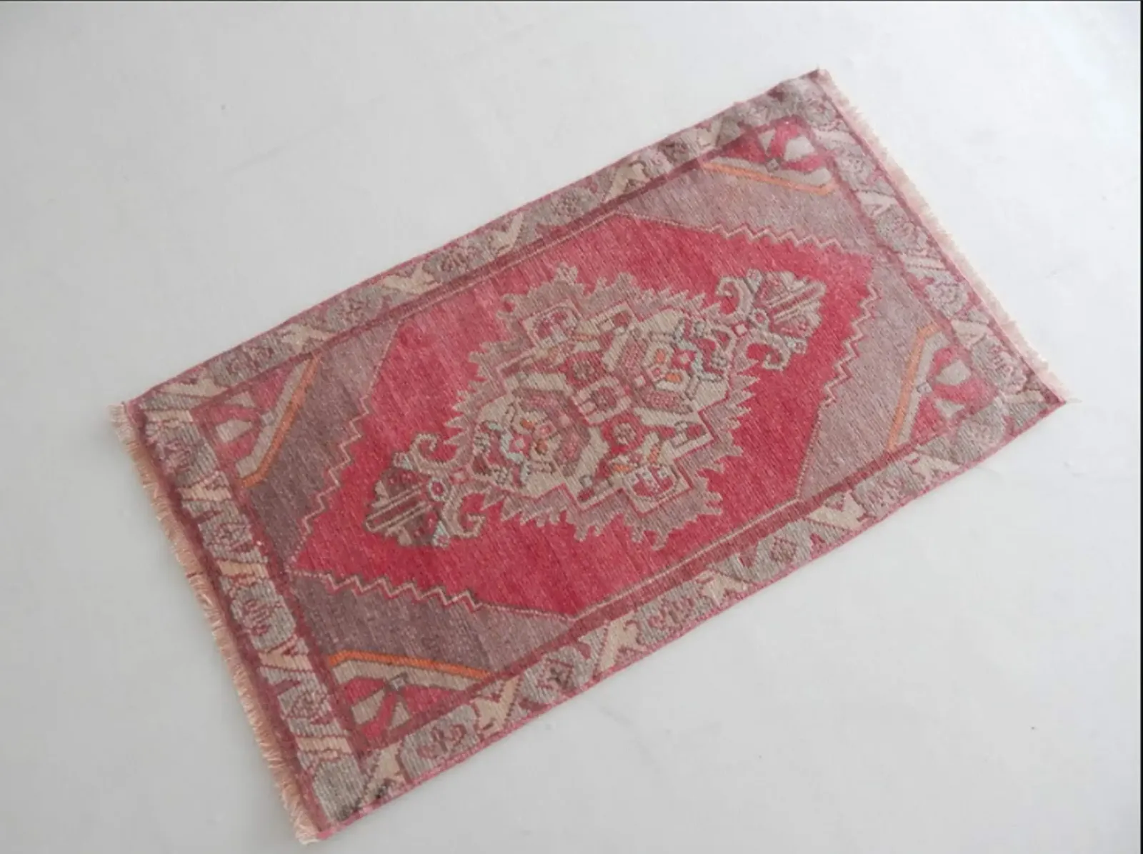 Distressed Low Pile Small Turkish Hand Knotted Yastik Rug 1′10″ × 3′3″ photo furniture
