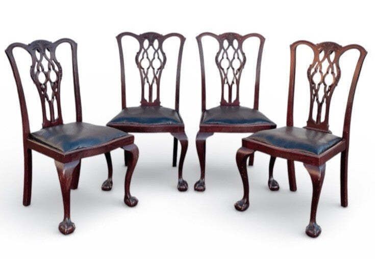 Edwardian Chippendale Revival Mahogany Dining Chairs. With New Upholstery.