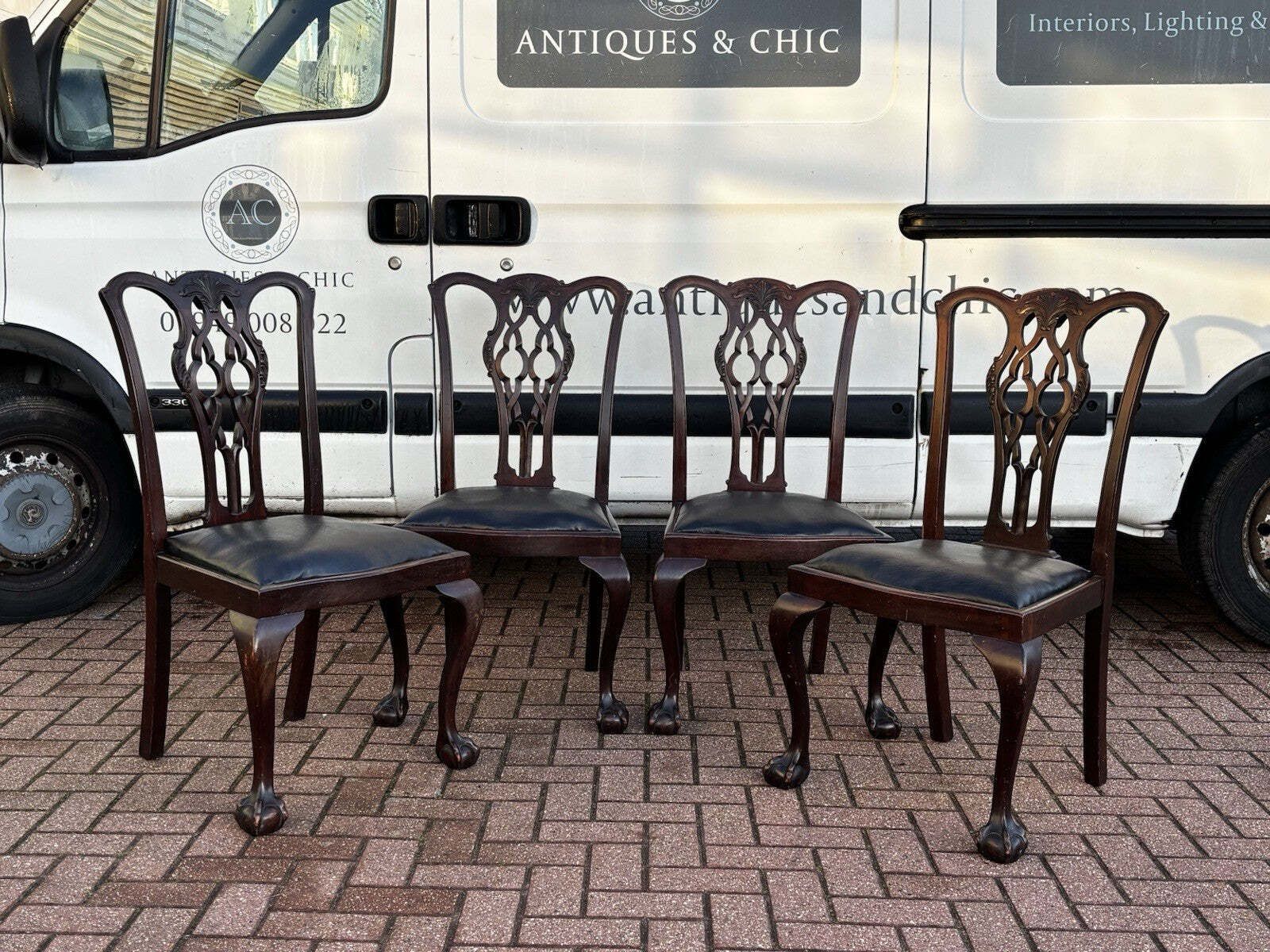 Edwardian Chippendale Revival Mahogany Dining Chairs. With New Upholstery. photo for sale