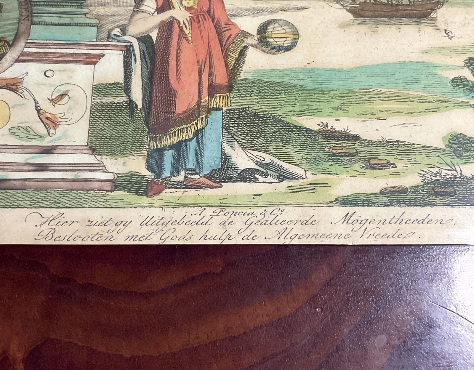 Antique Dutch Hand Coloured Engraving 'Peace In Europe'. photo for sale