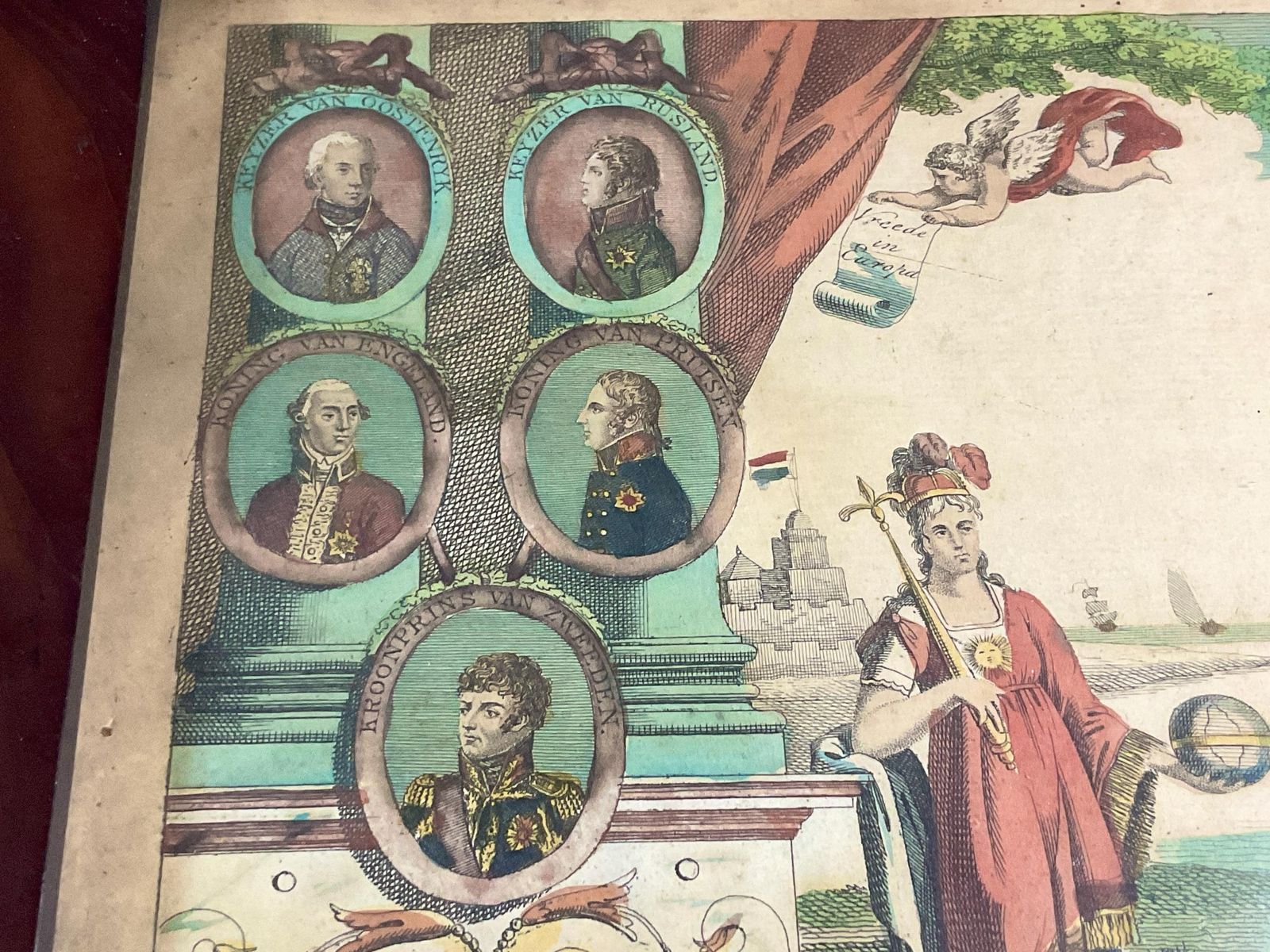 Antique Dutch Hand Coloured Engraving 'Peace In Europe'. photo 105.0