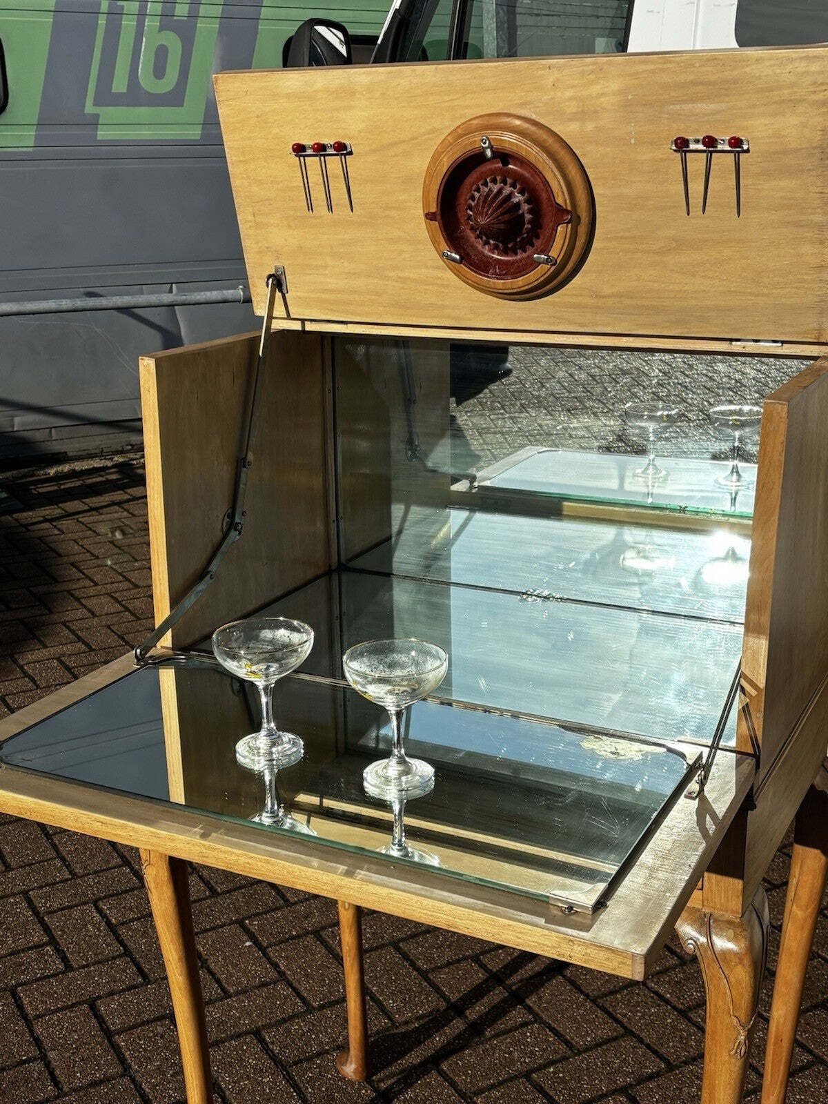 Original Art Deco Birds Eye Maple Cocktail Cabinet With Fitted Interior & Drawer photo Furniture