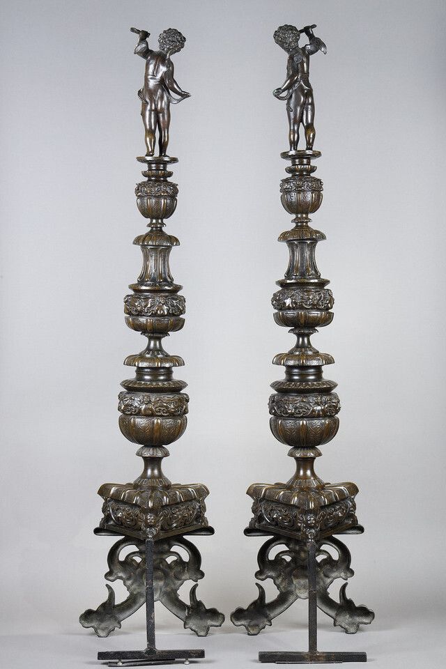 photo vintage Pair Of Landiers' Andirons In The Renaissance Style