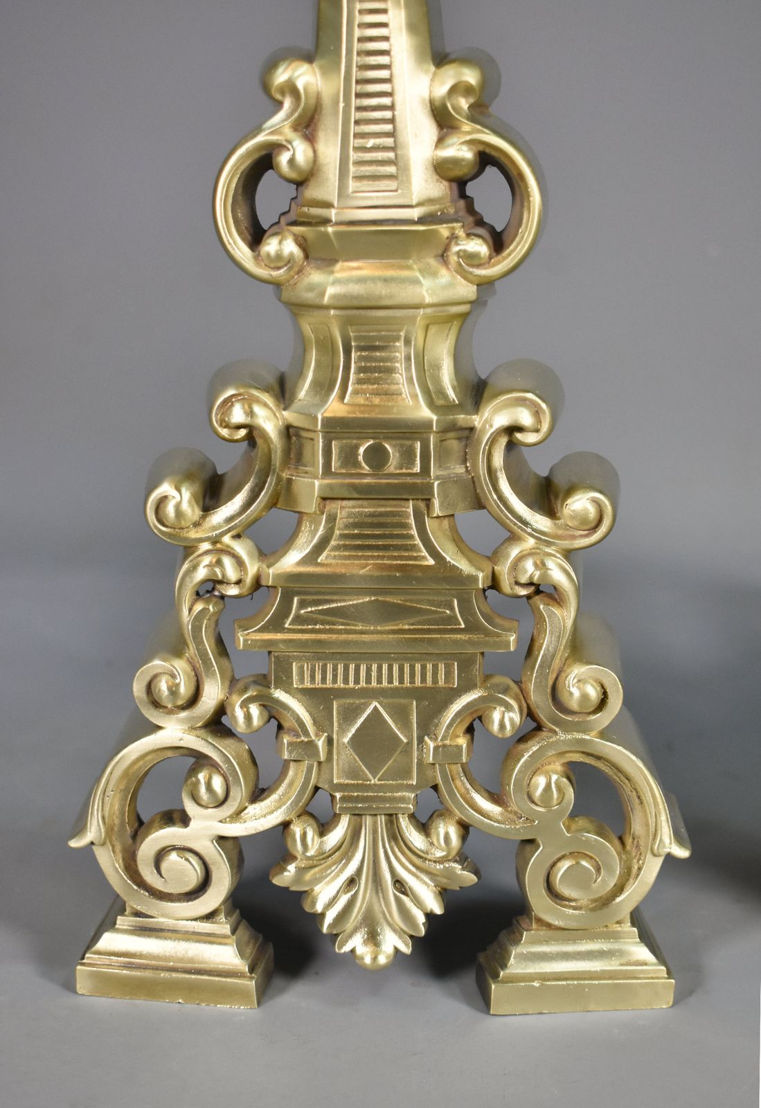 Pair French Antique Brass Fire Dogs / Andirons   Early 20th Century photo buy