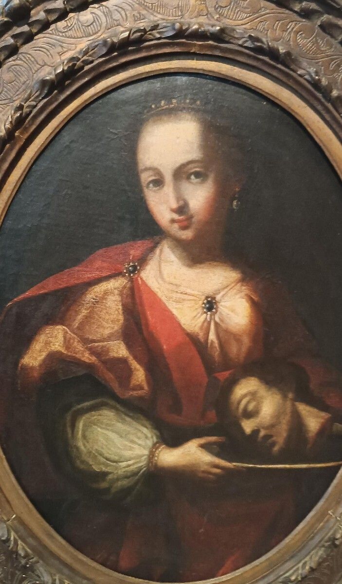 Antique Oil Painting On Canvas, Salome Holding The Head Of John The Baptist   18th Century photo Art