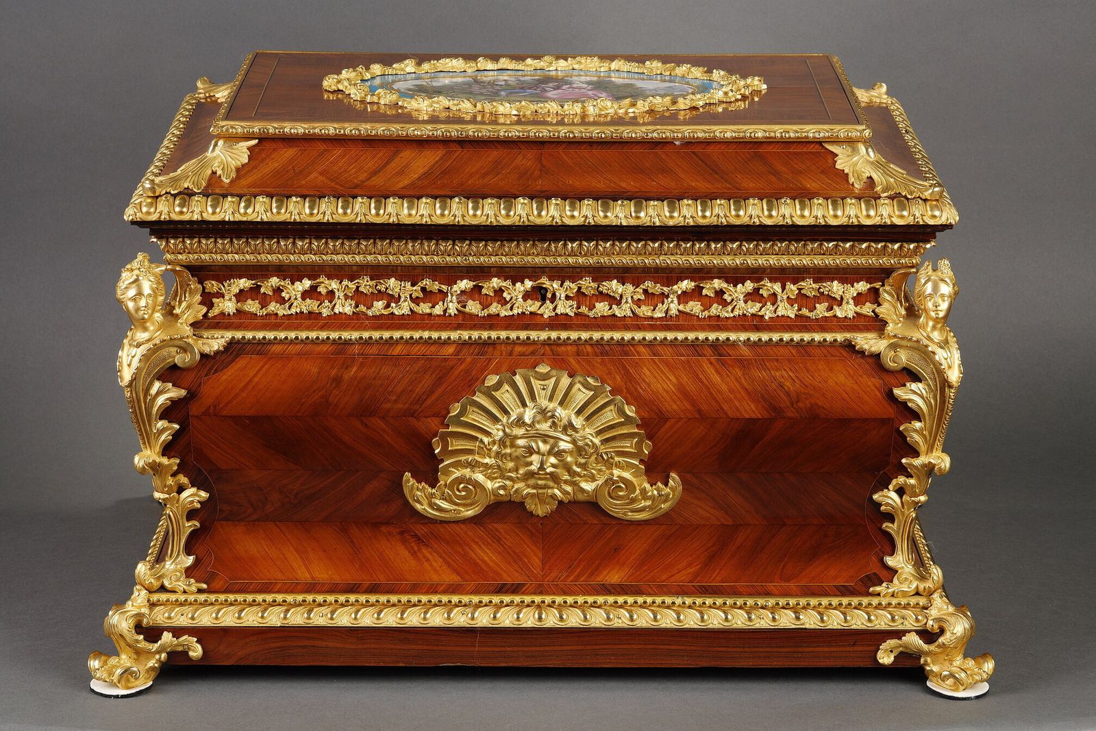 Louis XV Style Box In Rosewood, Gilt Bronze And Porcelain, Napoleon III photo for sale