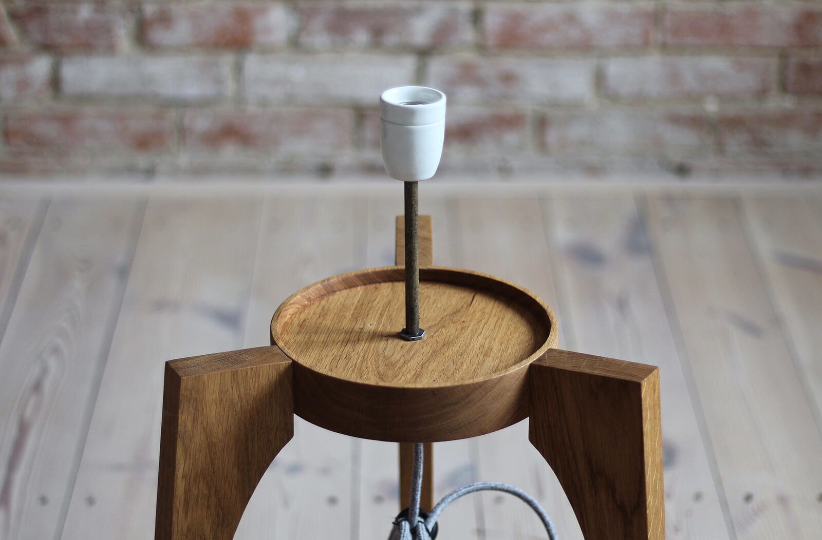Space Age Floor Lamp, White Glass Lampshade, Wooden Tripod Base, Czech Republic, 1960s photo Lighting