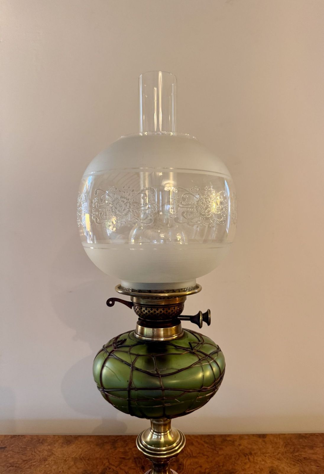 Wonderful Quality Antique Copper & Brass Oil Lamp photo for sale