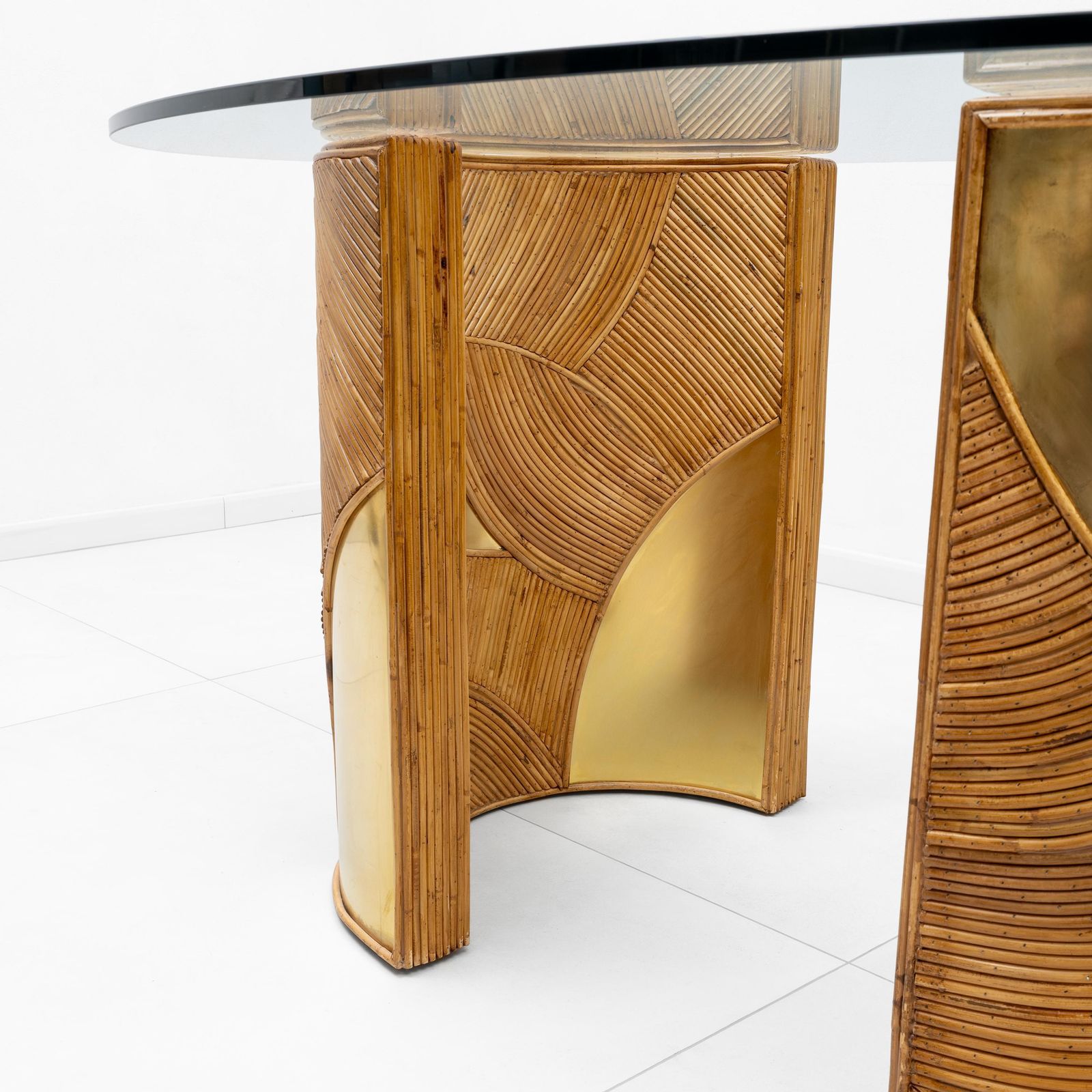 Mid Century Modern Italian Rattan And Brass Dining Table By Vivai Del Sud, 70s photo 5739.0