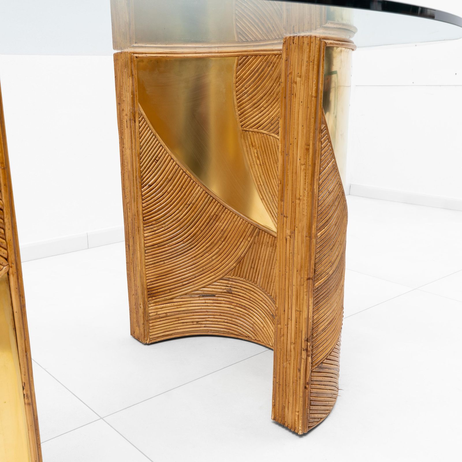 Mid Century Modern Italian Rattan And Brass Dining Table By Vivai Del Sud, 70s photo buy