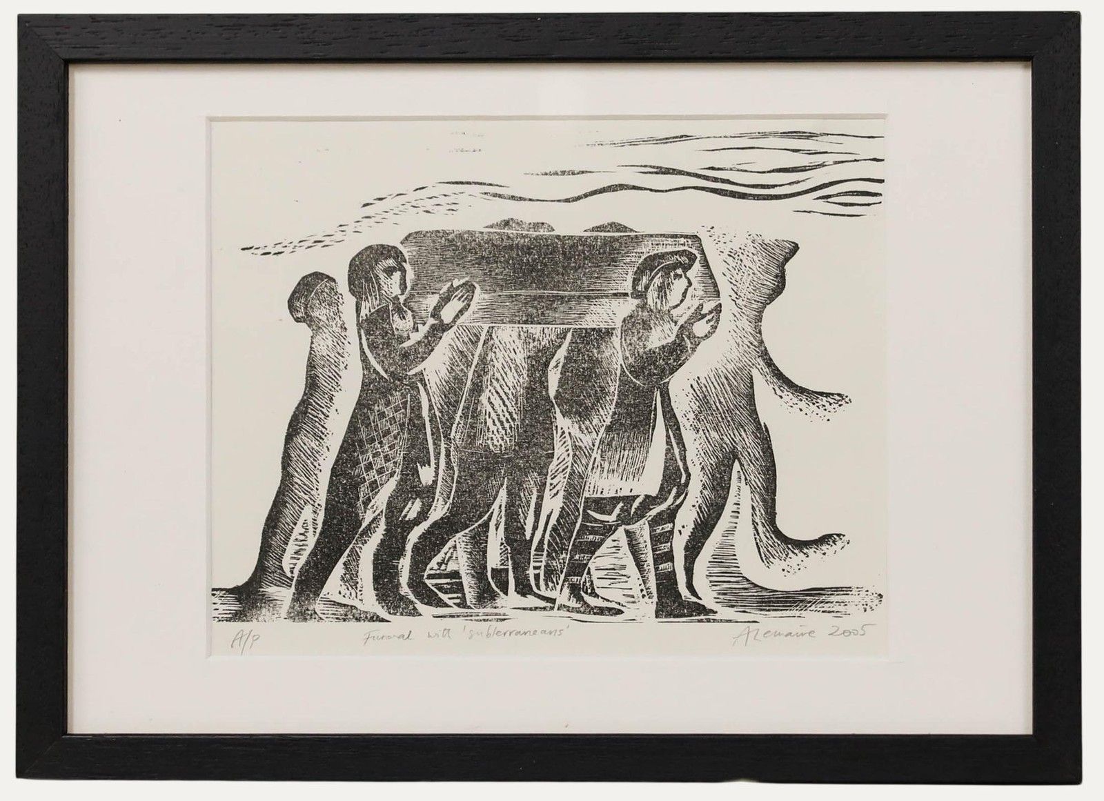 Angela Lemaire (1944 2025) 2005 Woodcut, Funeral With Subterraneans