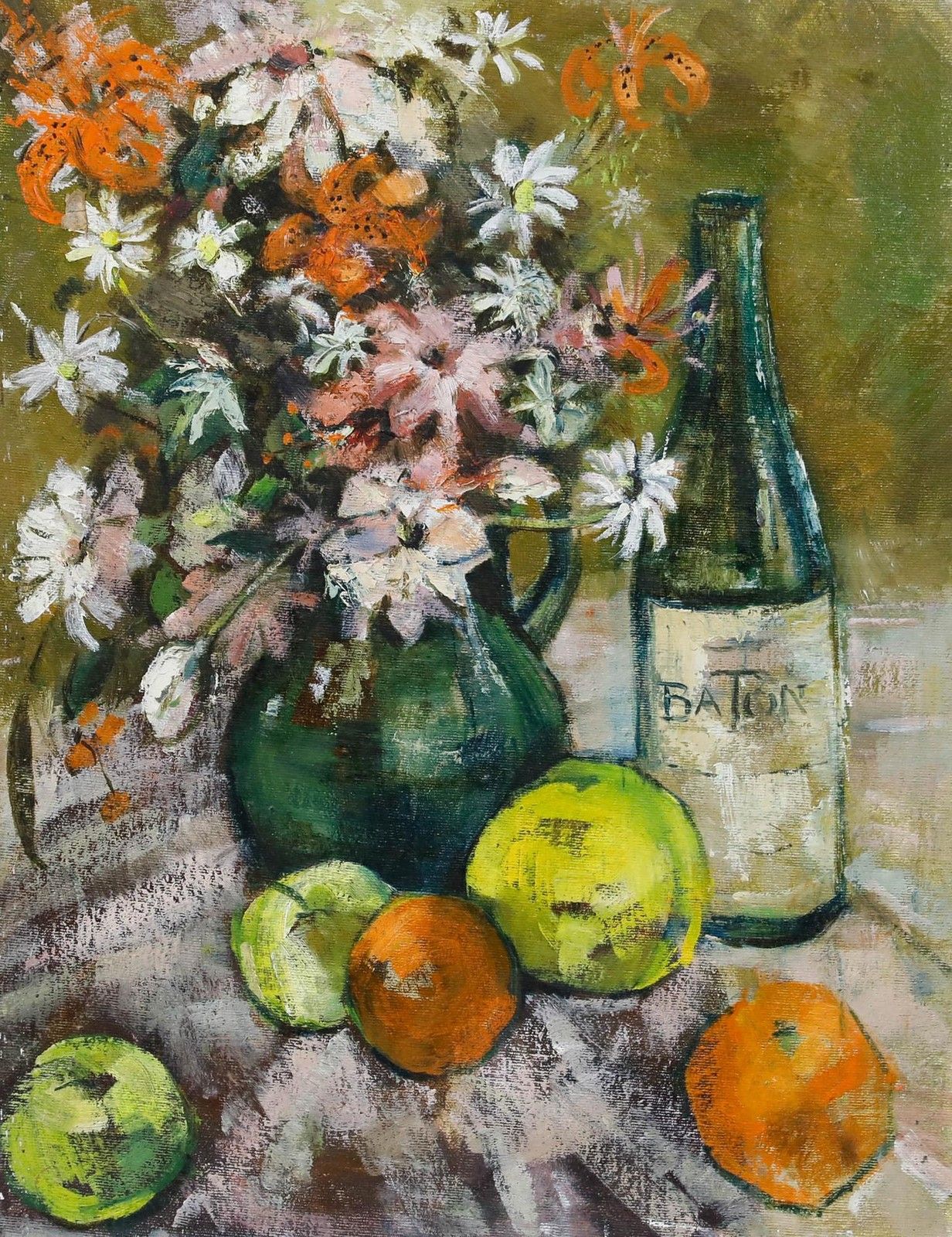 Joanne Thomson (1935 2024) 20th Century Oil, Still Life, Flowers & Wine photo furniture