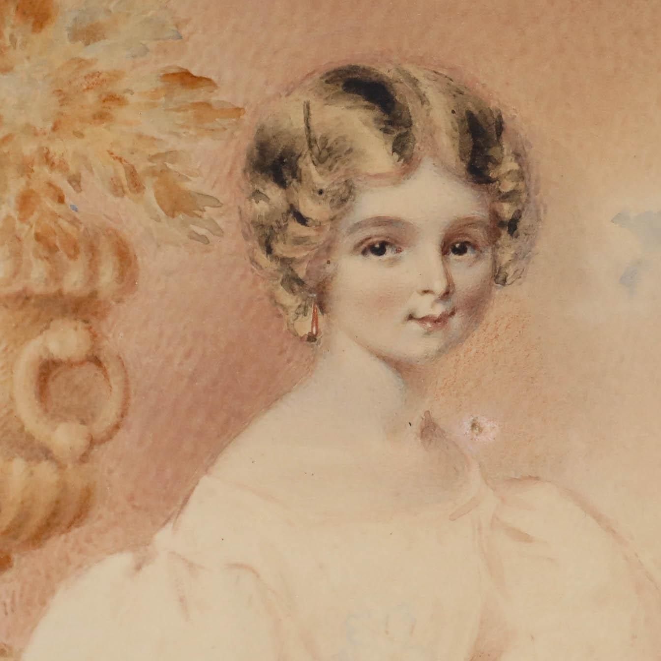 Attrib. Elizabeth Walker (1800 1876) Watercolour, Portrait Of A Regancy Girl photo Art