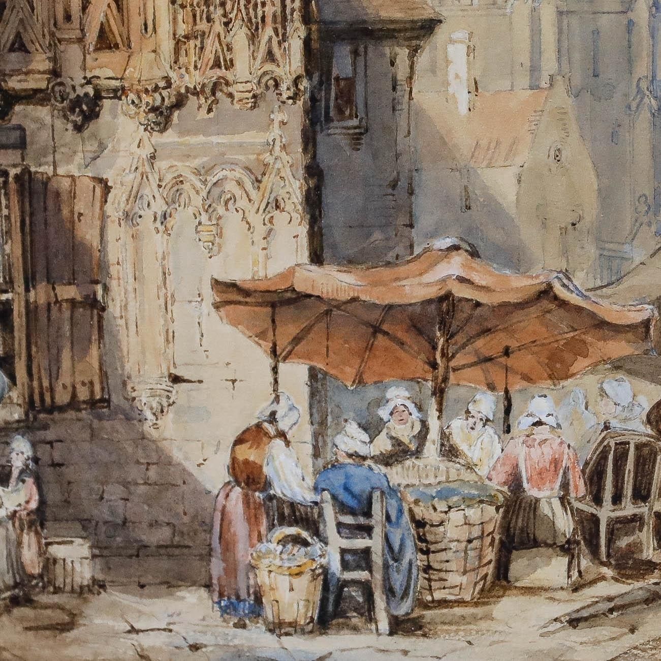 After Samuel Prout (1783 1852) 19th Century Watercolour, Marketplace At Bruges photo buy