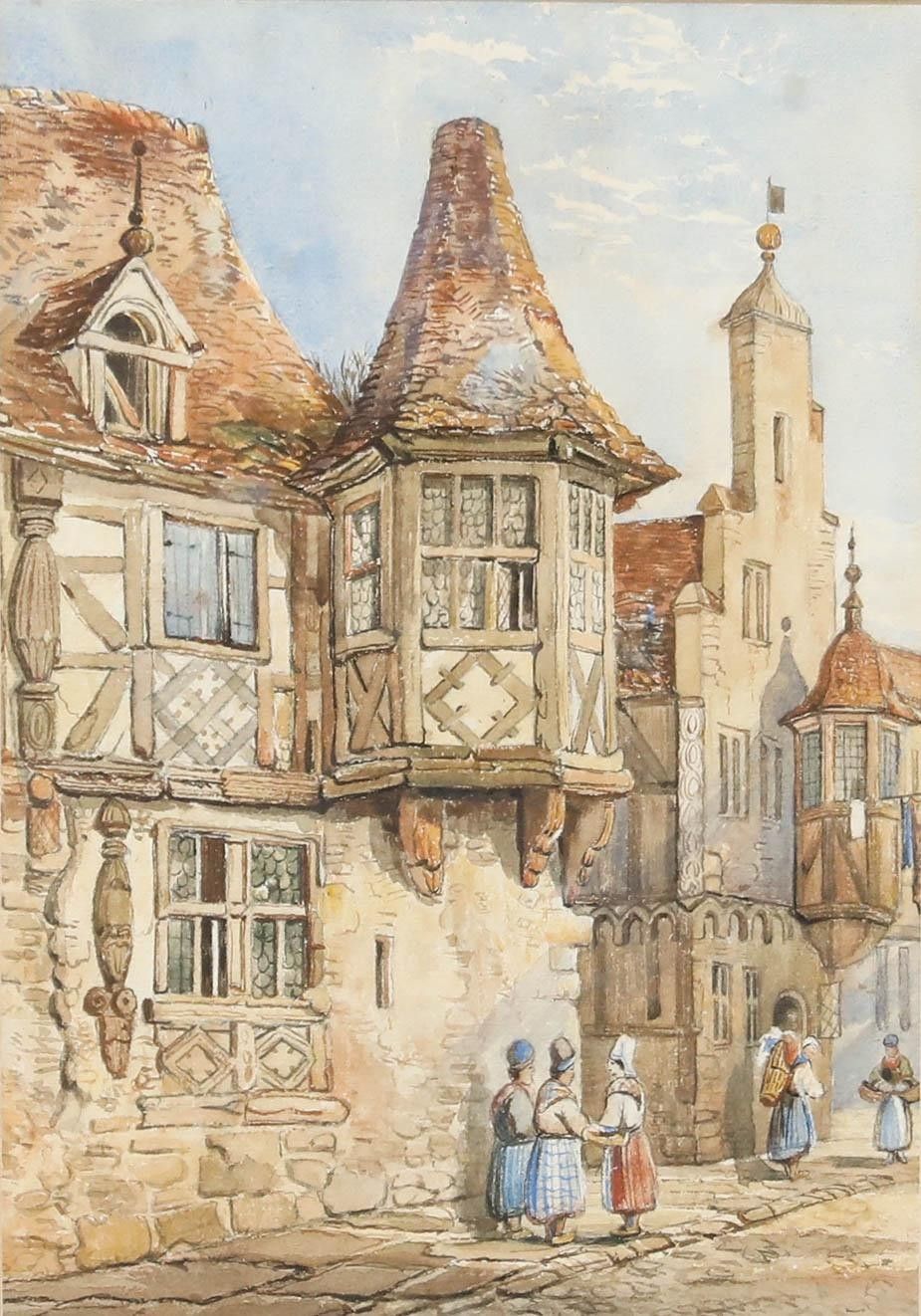 Framed 19th Century Watercolour Conversation In The Street photo furniture