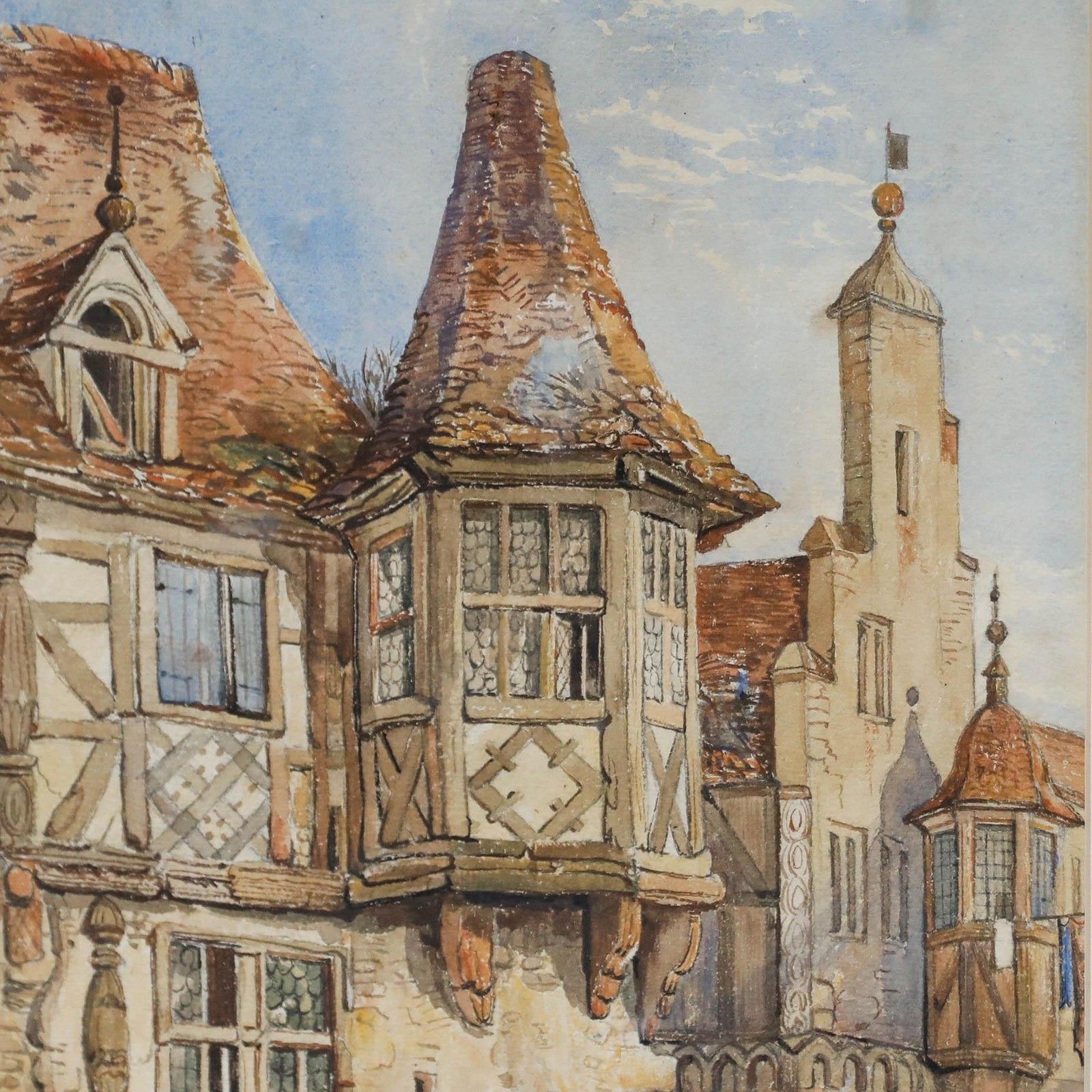 Framed 19th Century Watercolour Conversation In The Street photo Art