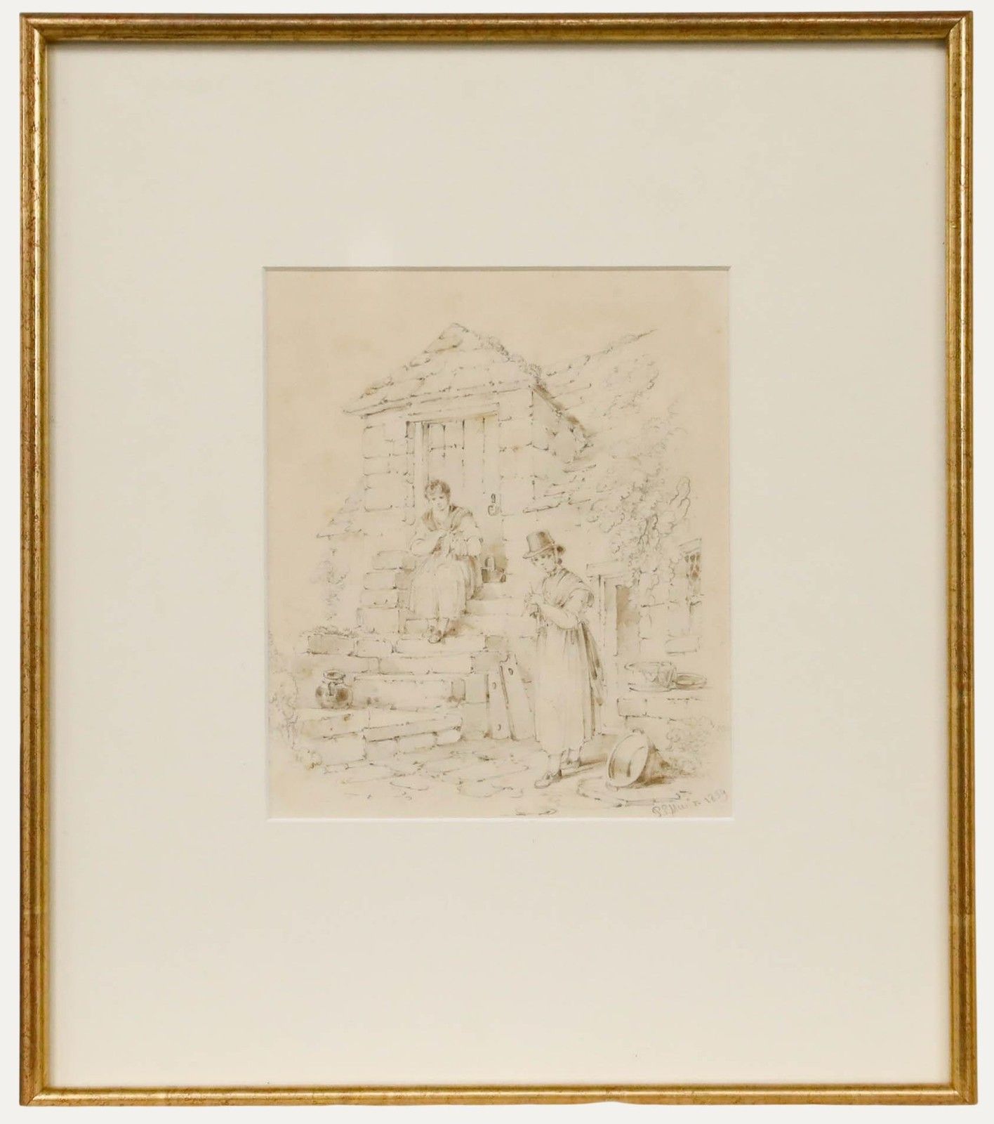 Paul Sandby Munn (1773 1845) 1839 Graphite Drawing, At The Cottage Door