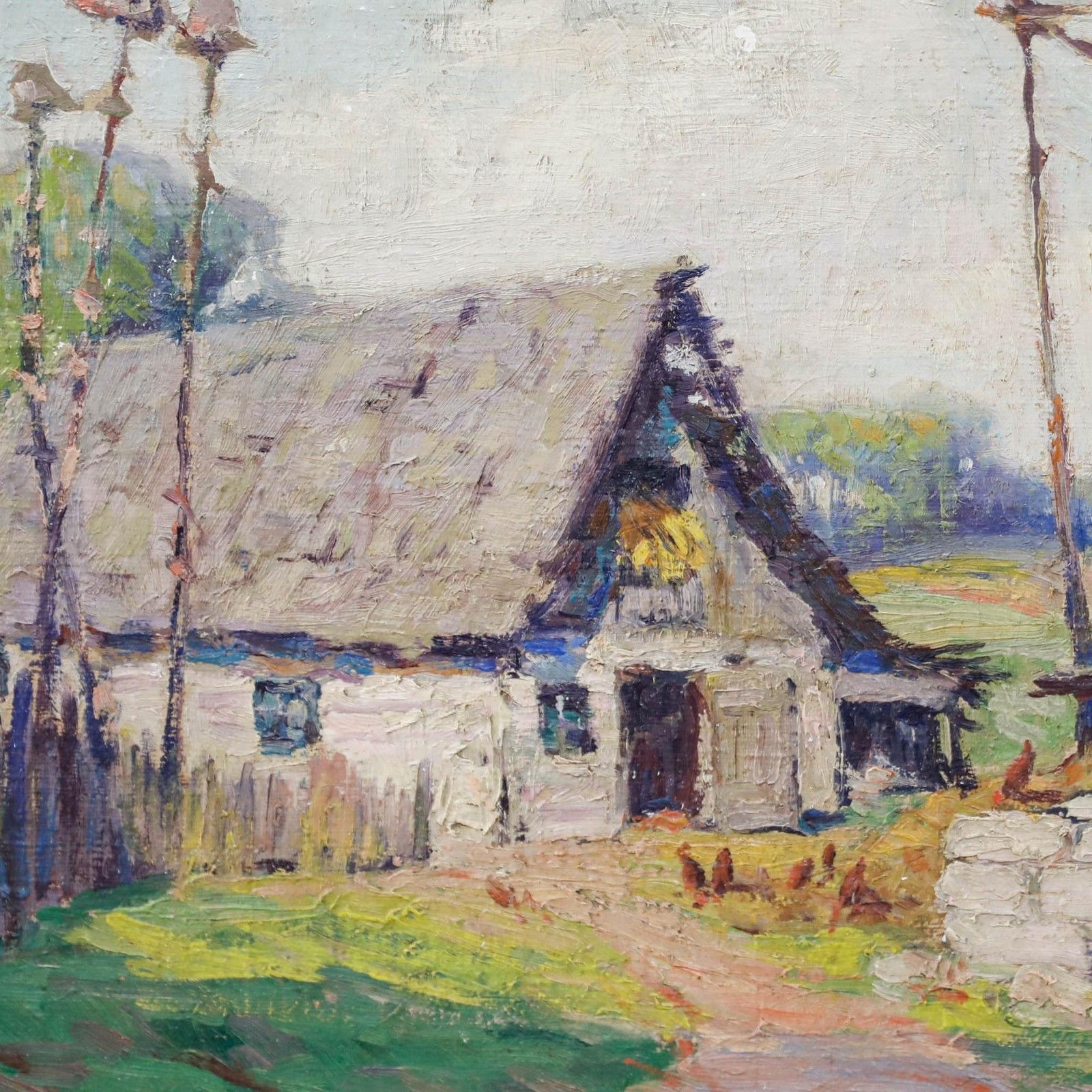 Lou C. Hanks Impressionist Mid 20th Century Oil, Farm In Summer photo Art