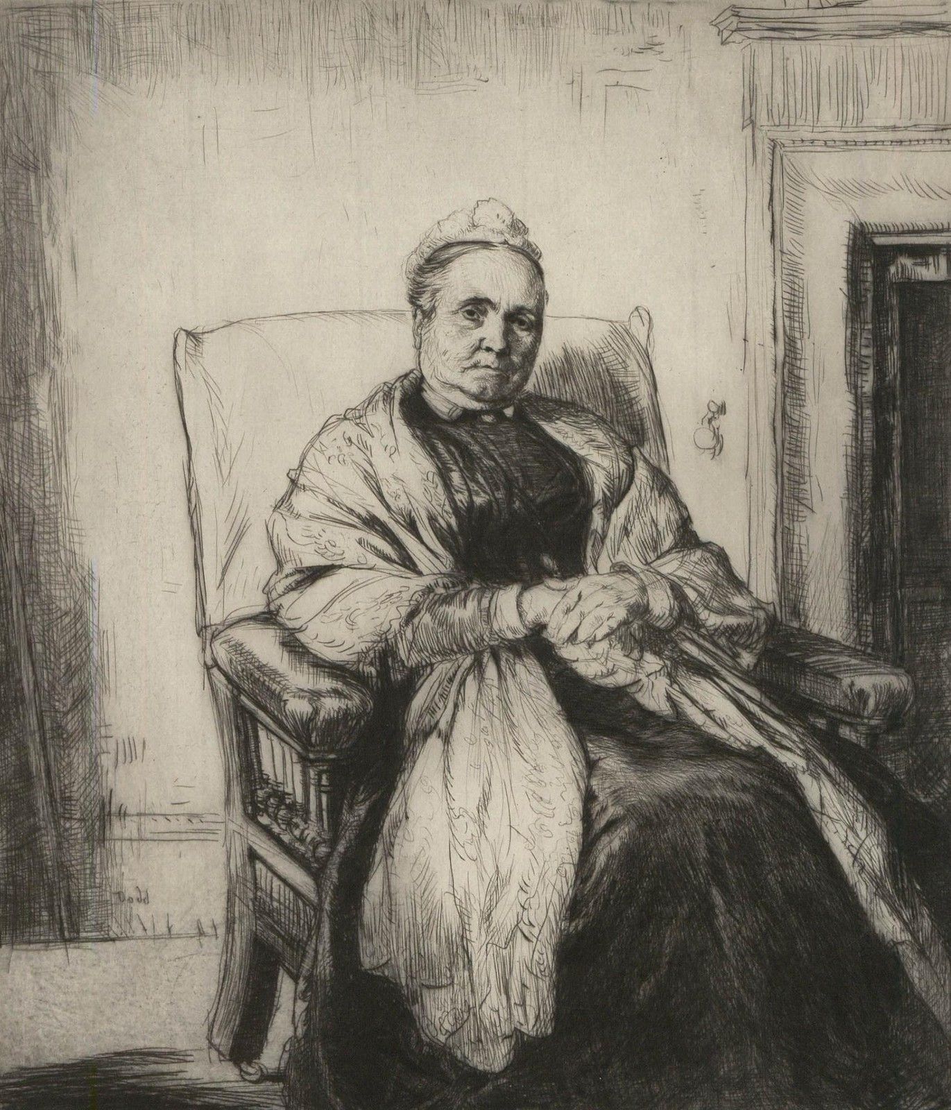 Francis Edgar Dodd (1874 1949) Etching, Portrait Of An Elderly Woman photo furniture