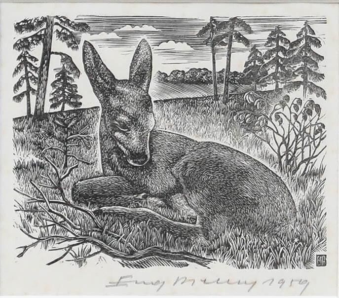 Eugene Pichell (1905 1976) Framed 1959 Wood Engraving, The Fawn photo furniture