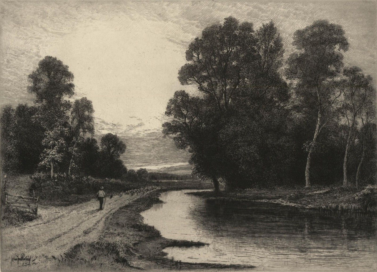 John Fullwood Rba (1854 1931) 20th Century Etching, Shepherd Guiding The Flock photo furniture