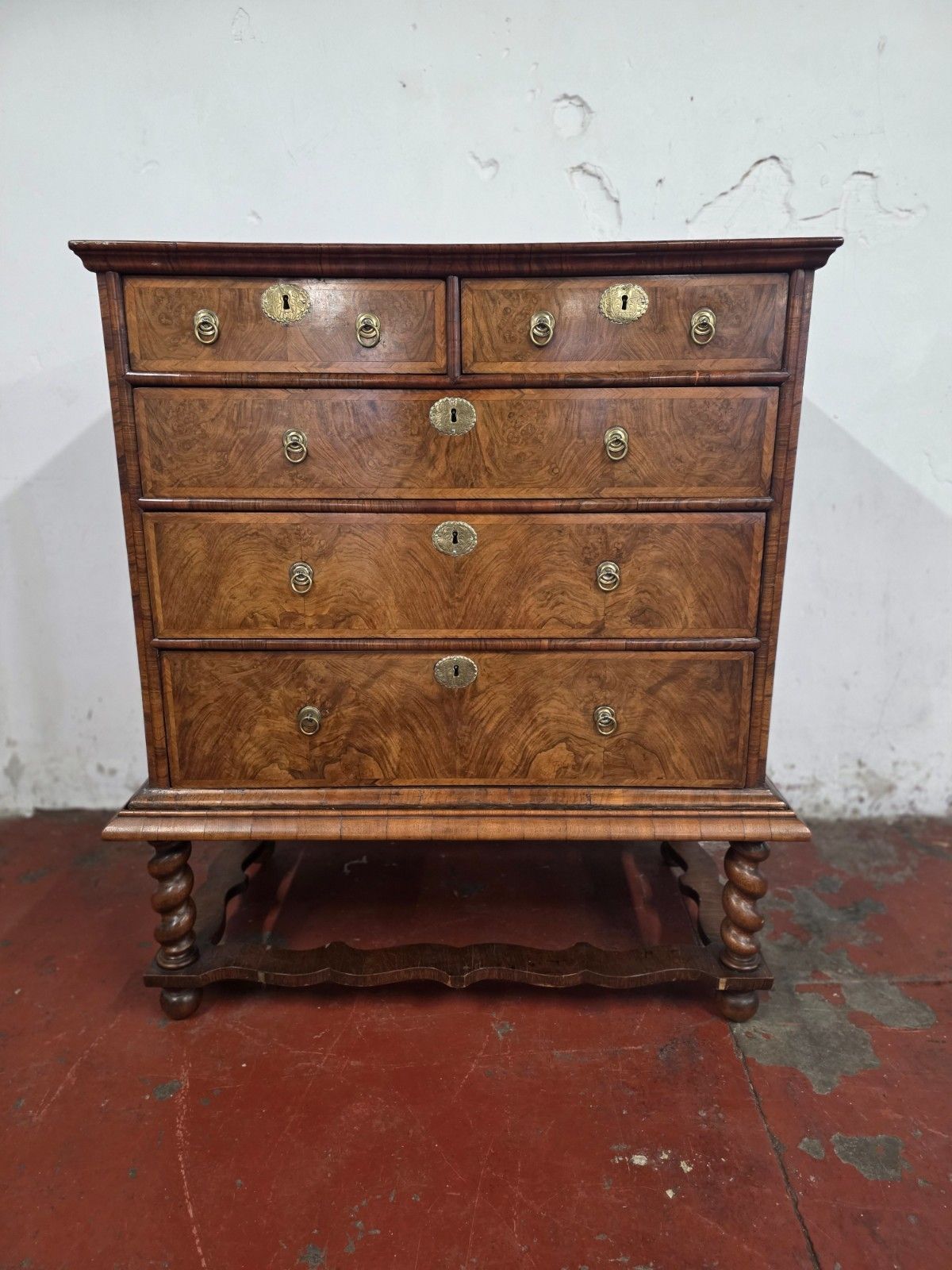 Antique Burr Walnut Queen Anne Chest On Stand 1710.