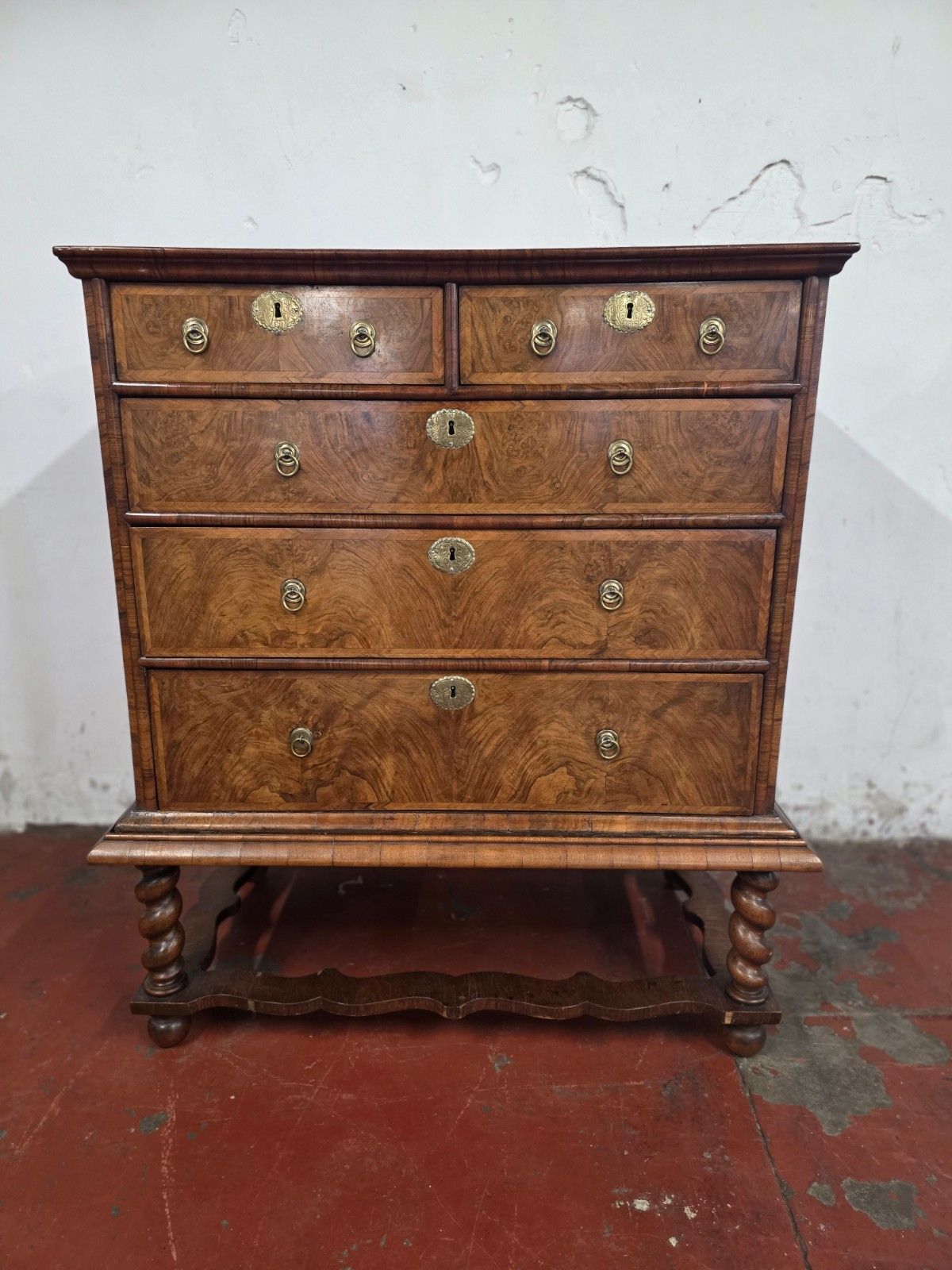 Antique Burr Walnut Queen Anne Chest On Stand 1710. photo furniture