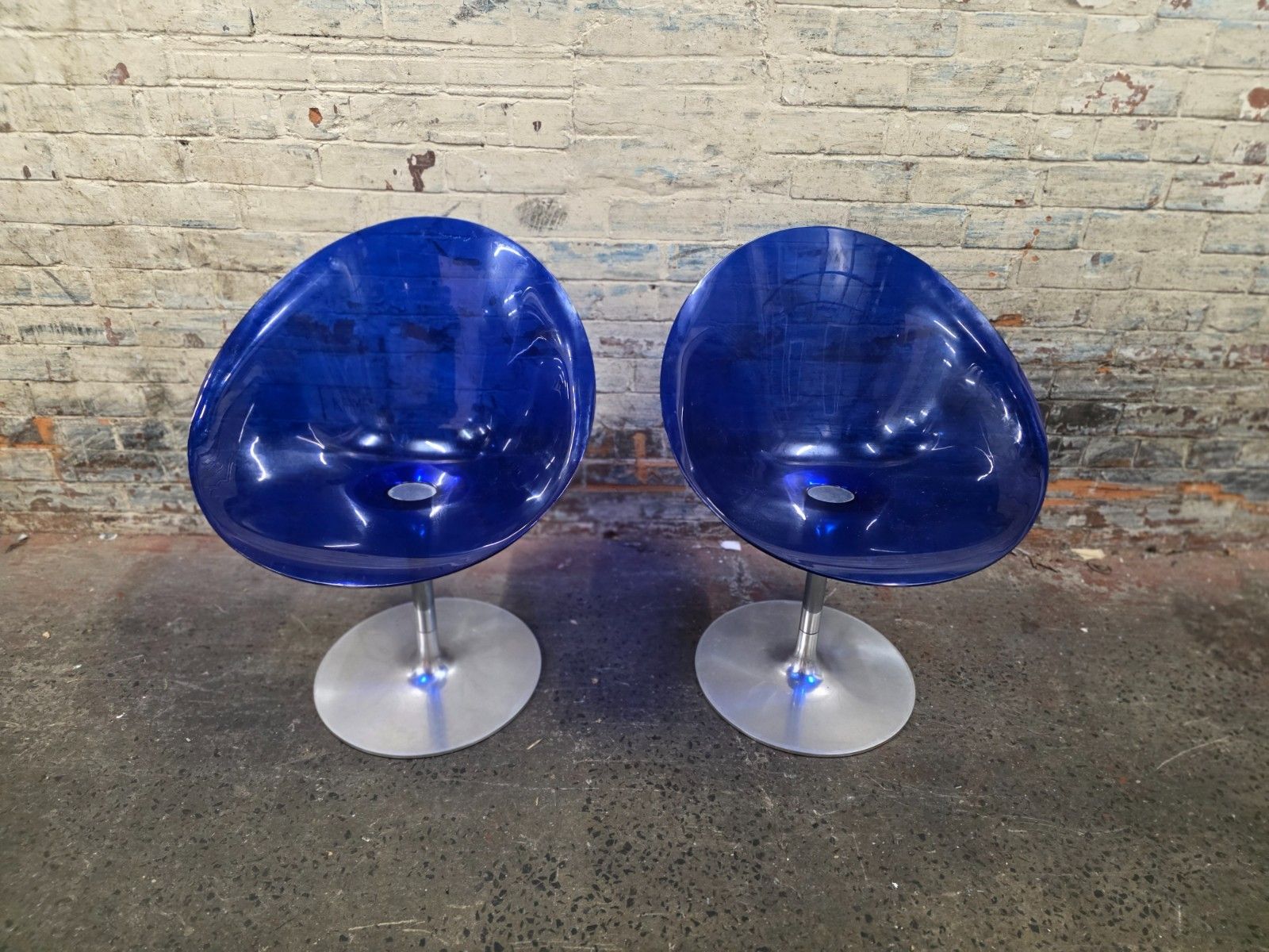 Pair Of Kartell Eros Swivel Armchairs In Blue Designed By Philippe Starck photo for sale