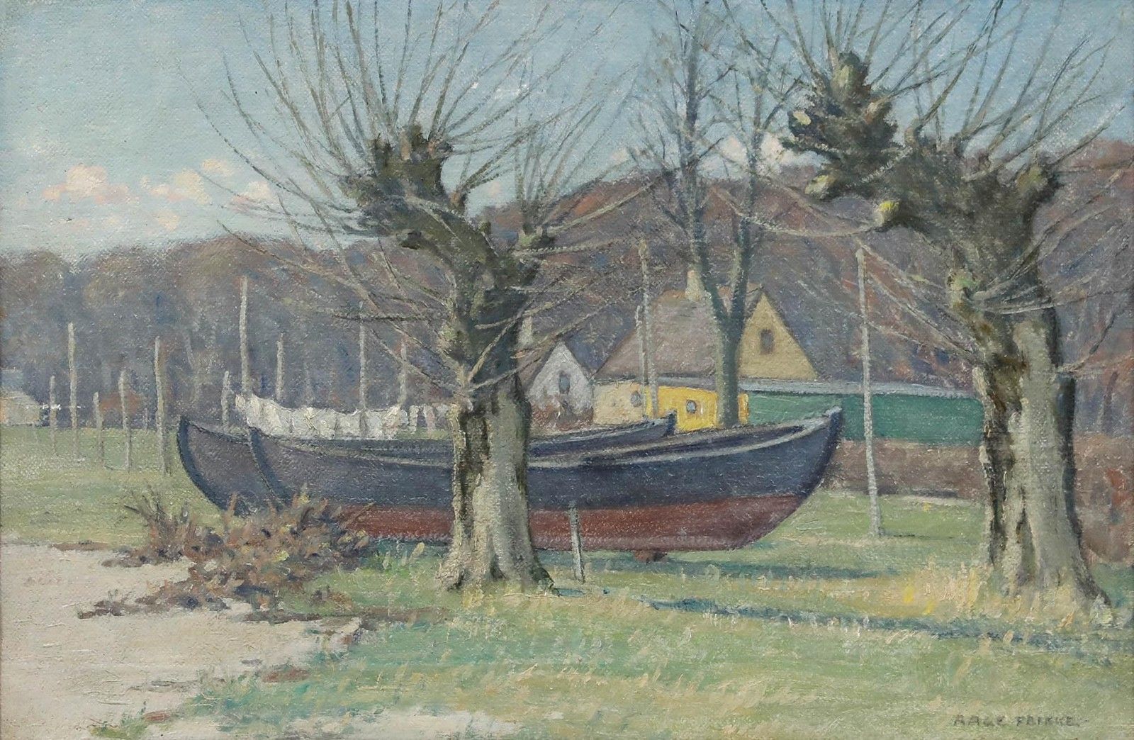Aage Frikke (1884 1972) Danish School Mid 20th Century Oil, Boats By The Shore photo furniture