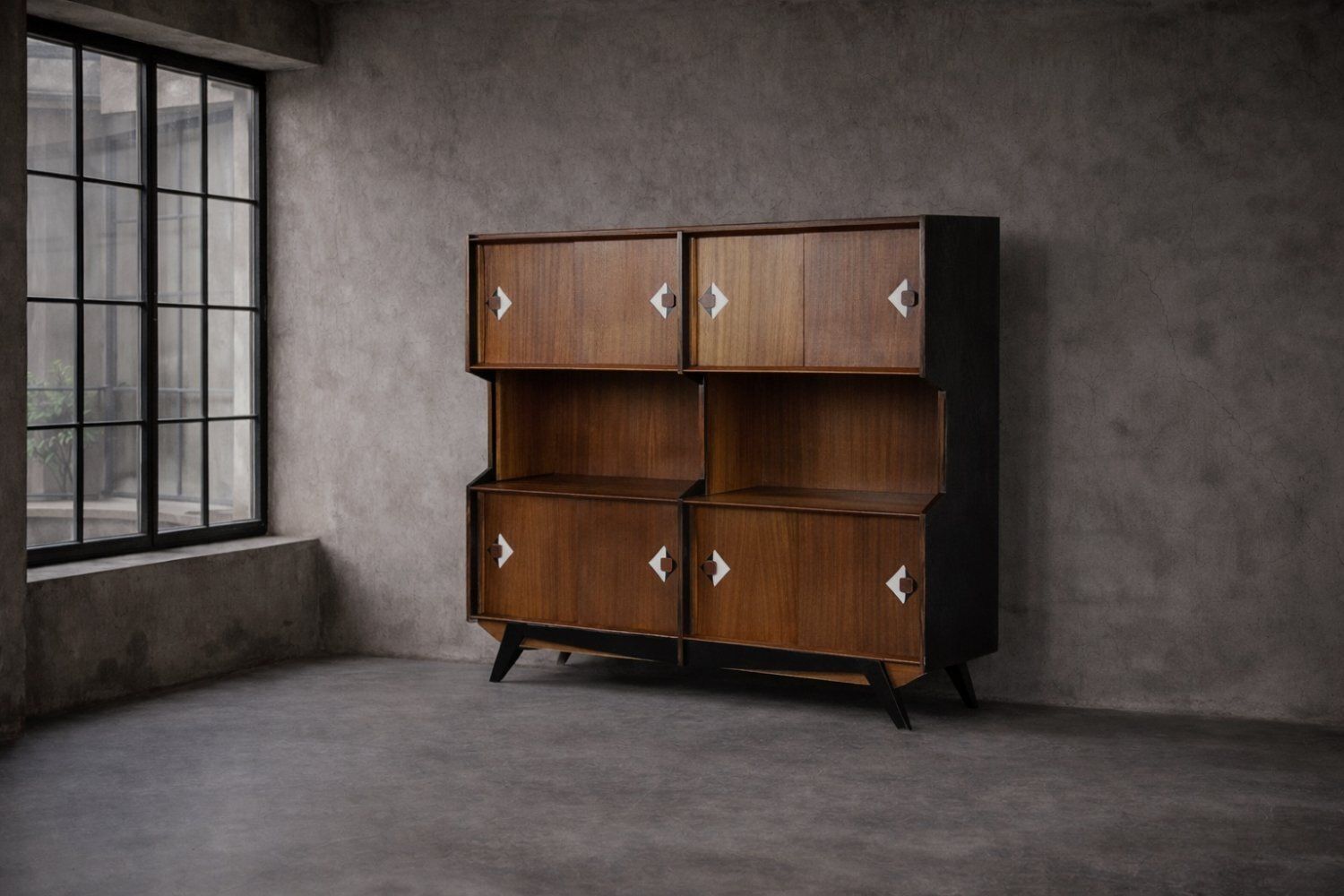 Mid Century Deens Modern Teakhouten Dressoir Met Handgeschilderd Patroon, Ca. Jaren 1950 photo vinterior