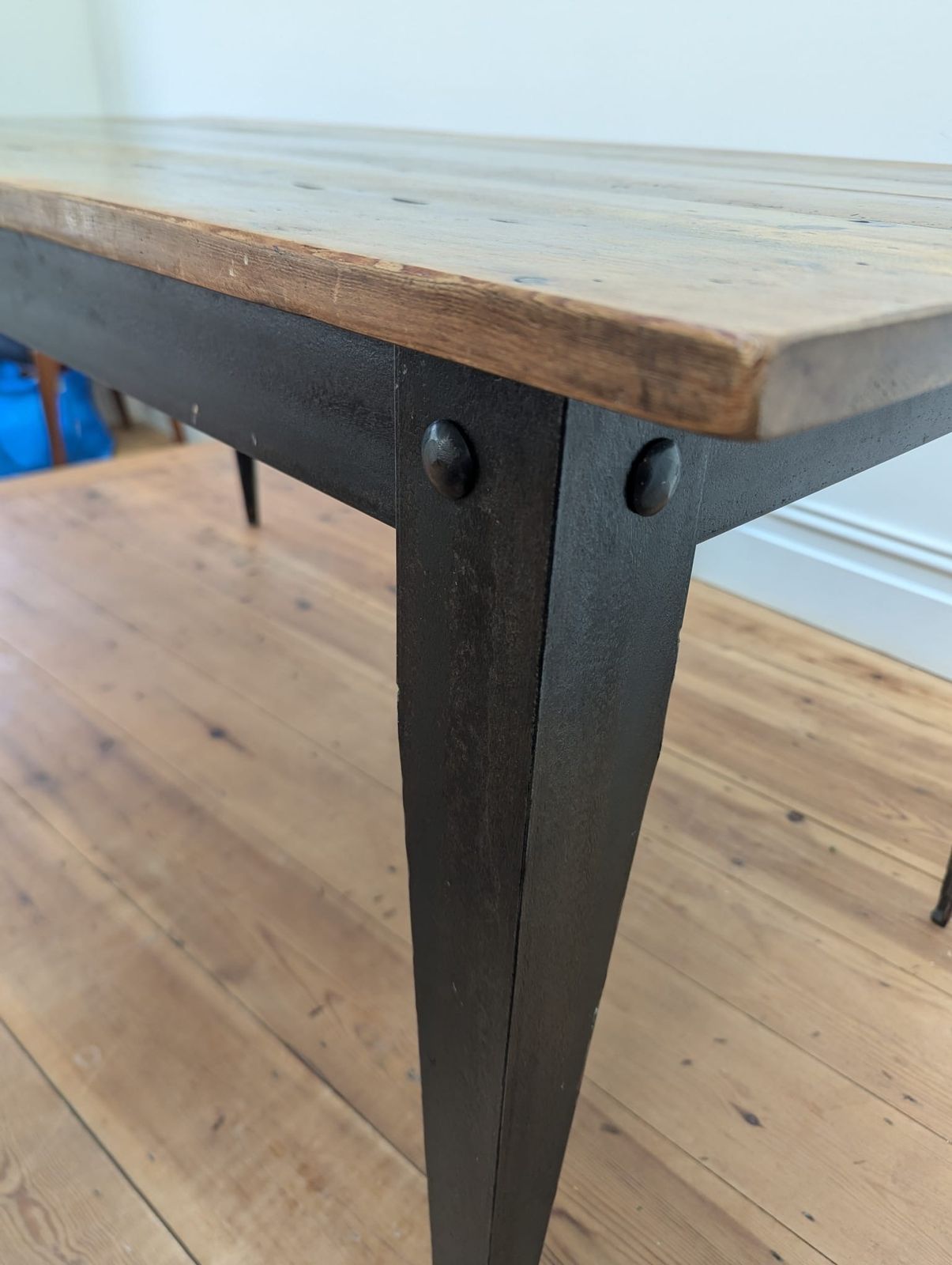 Industrial Style Dining Table With Reclaimed Plank Top photo Furniture