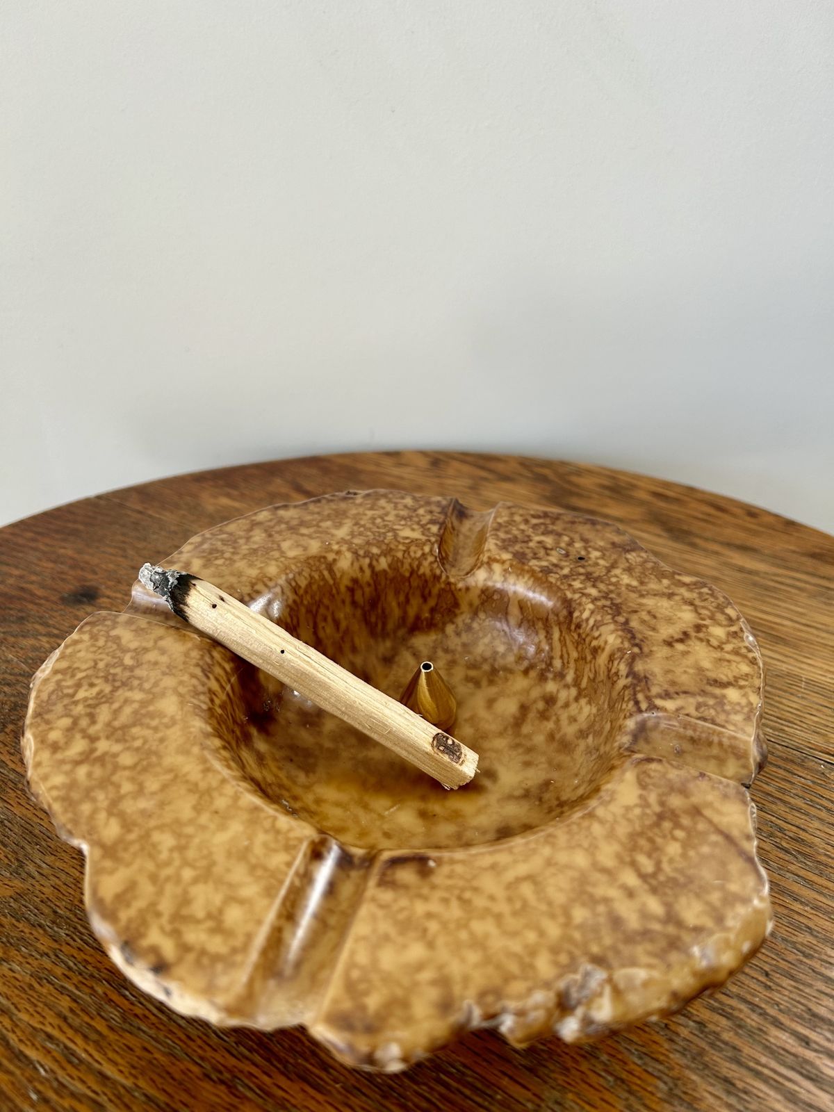 Vintage French Tan Alabaster Ashtray/Trinket Dish, With Brass Incense Holder photo buy