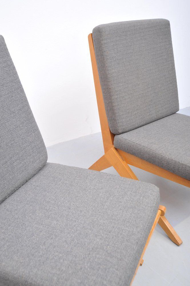 Mid Century Ash Wood Scissor Chairs With Sisal Backrests By Pierre Jeanneret, 1950s, Set Of 2 photo vinterior