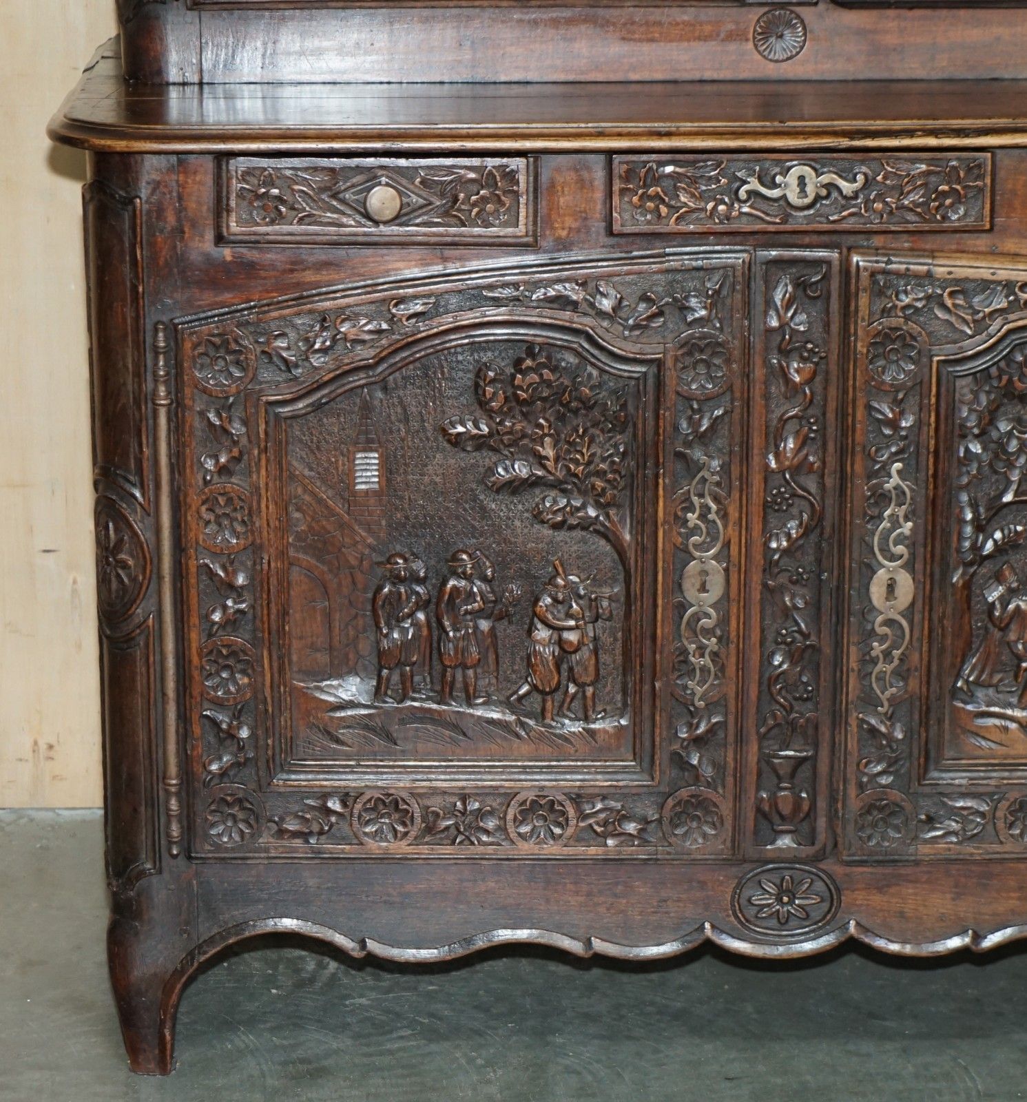 Antique 1860 Ornately Hand Carved Dutch Housekeepers Linen Or Kitchen Cupboard photo Furniture