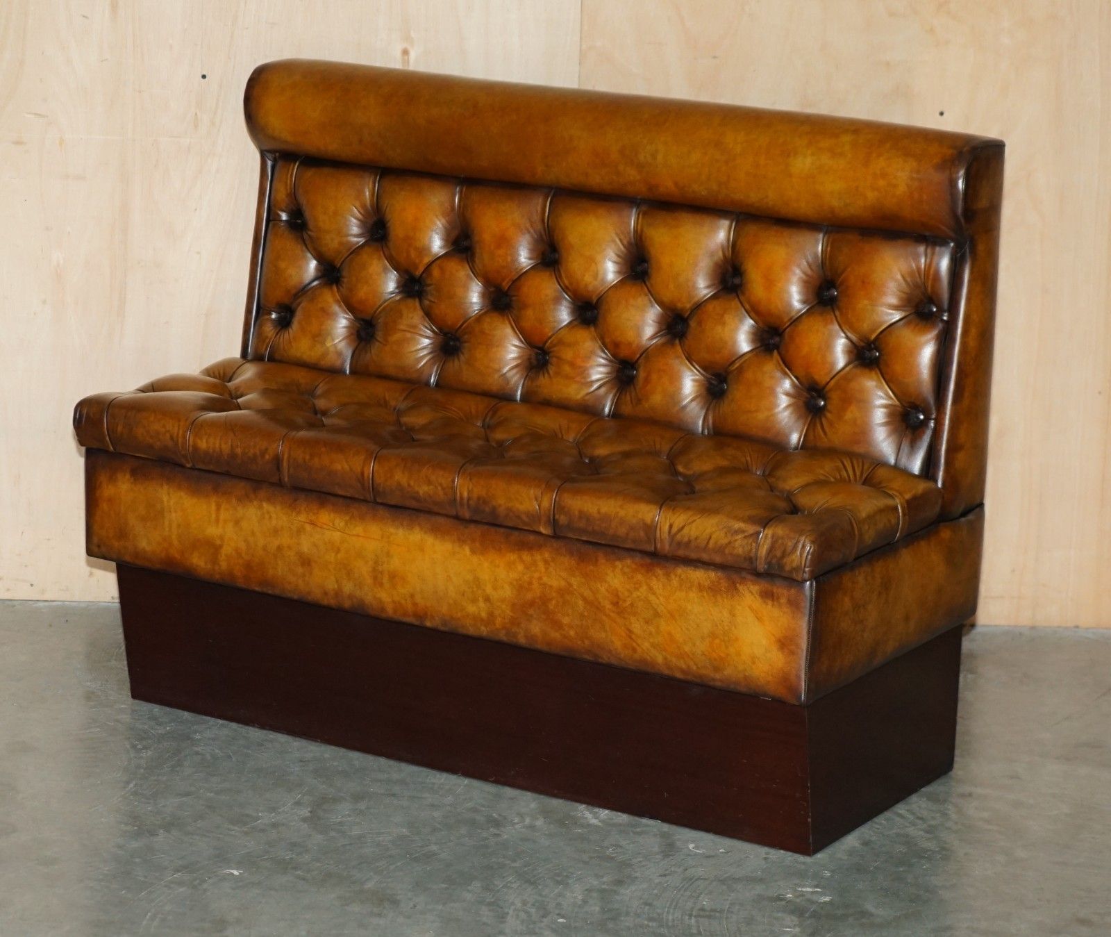 Pair Of Restored Antique Victorian Chesterfield Leather Snooker Hall Pub Benches photo furniture