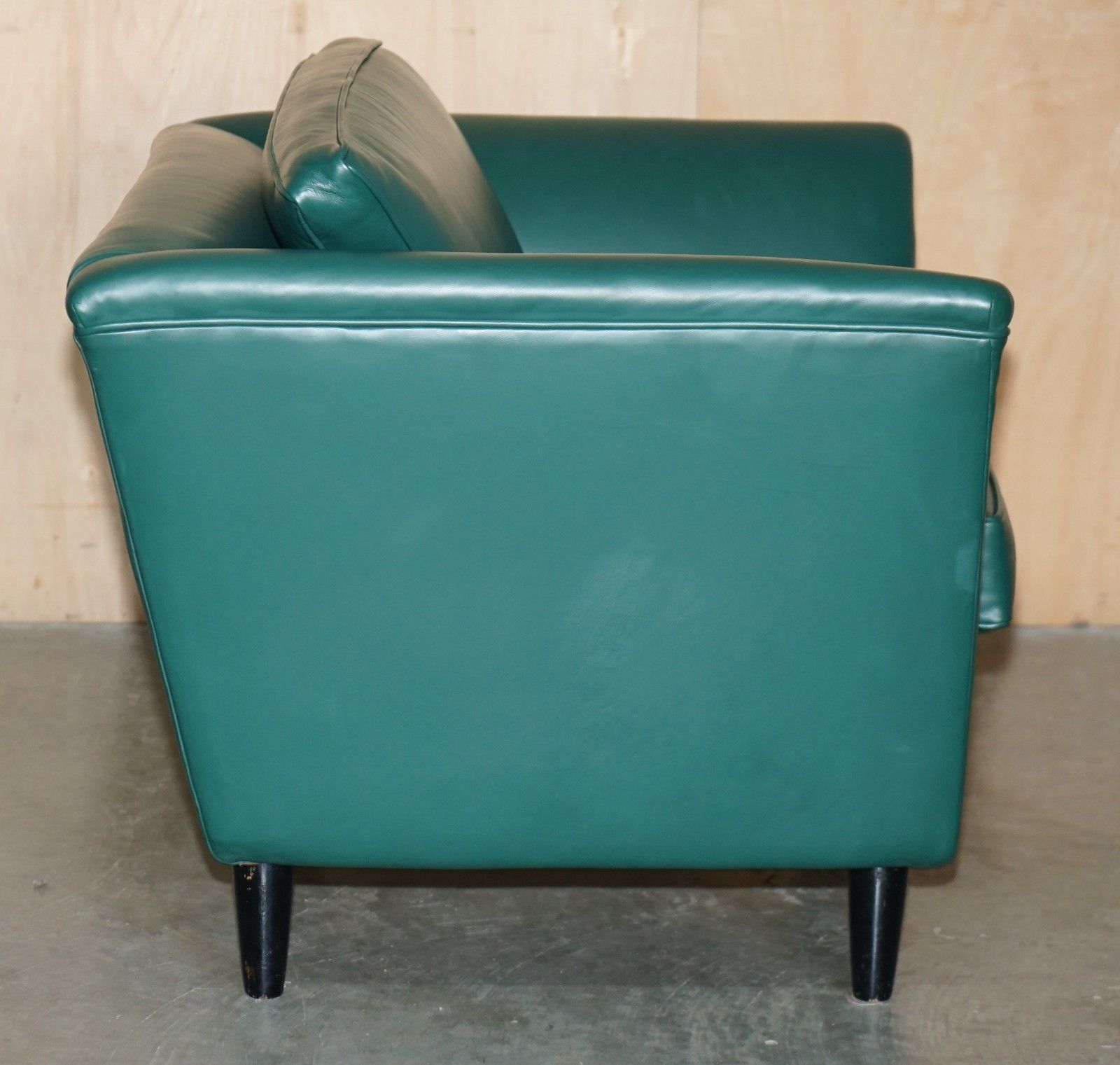 3950.0 Pair Of Vintage Mid Century Modern Designer Green Leather Contemporary Armchairs photo