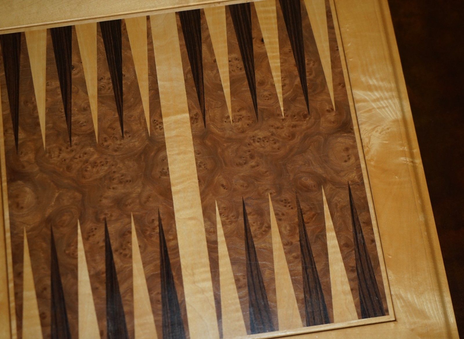 2750.0 Rare Viscount David Linley Satinwood & Burr Walnut Chessboard & Backgammon photo