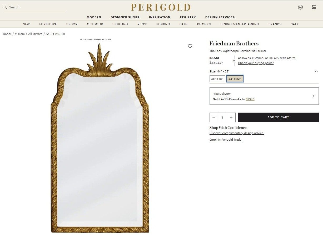 Friedman Brothers XVII Century Style The Lady Oglethorpe Beveled Wall Mirror photo for sale