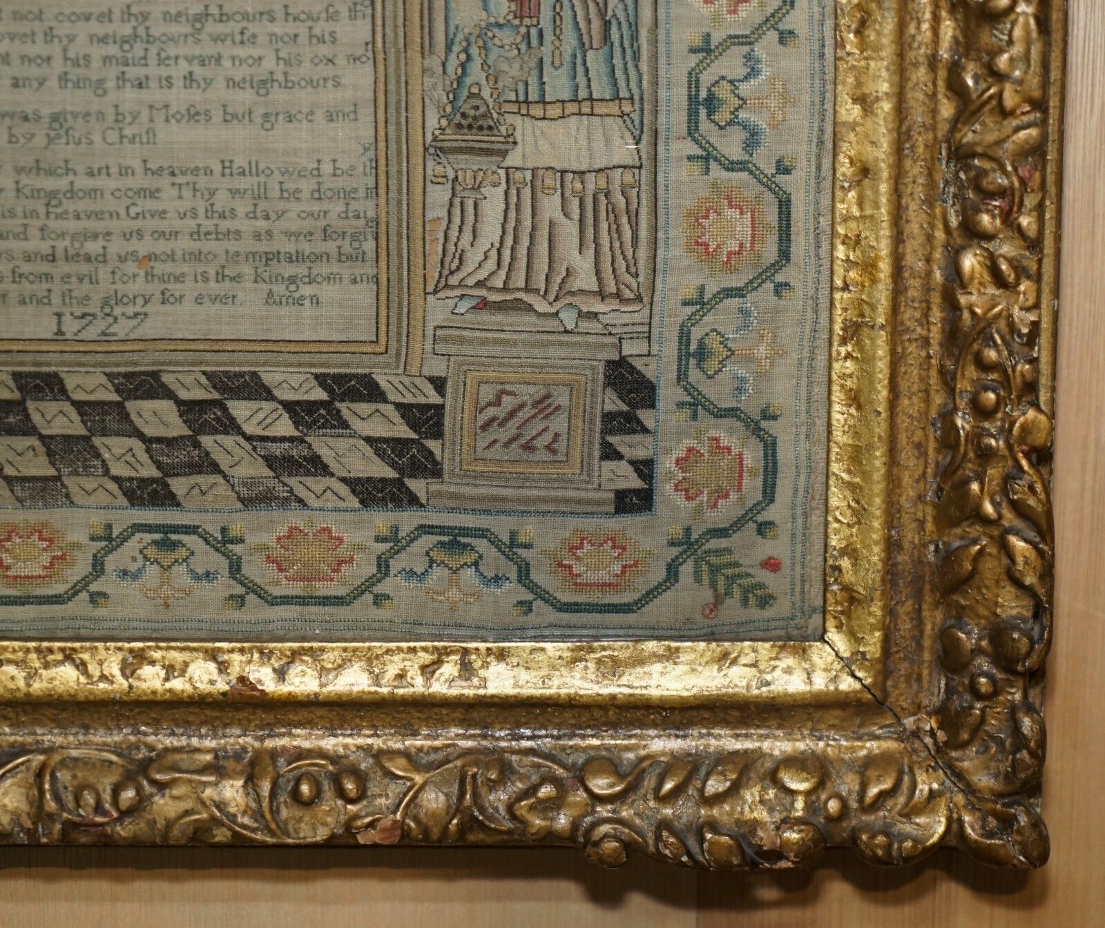 Important Antique 10 Commandments George I 1727 Needlework Sampler Mary Farran photo 8950.0