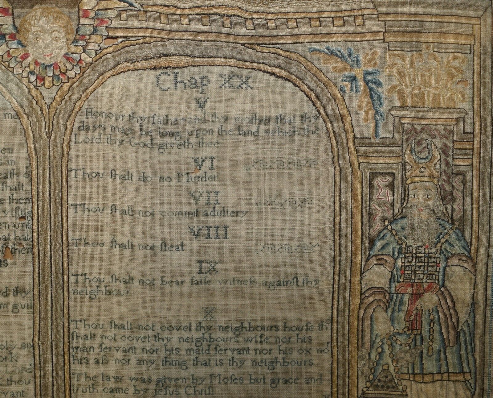 photo vinterior Important Antique 10 Commandments George I 1727 Needlework Sampler Mary Farran