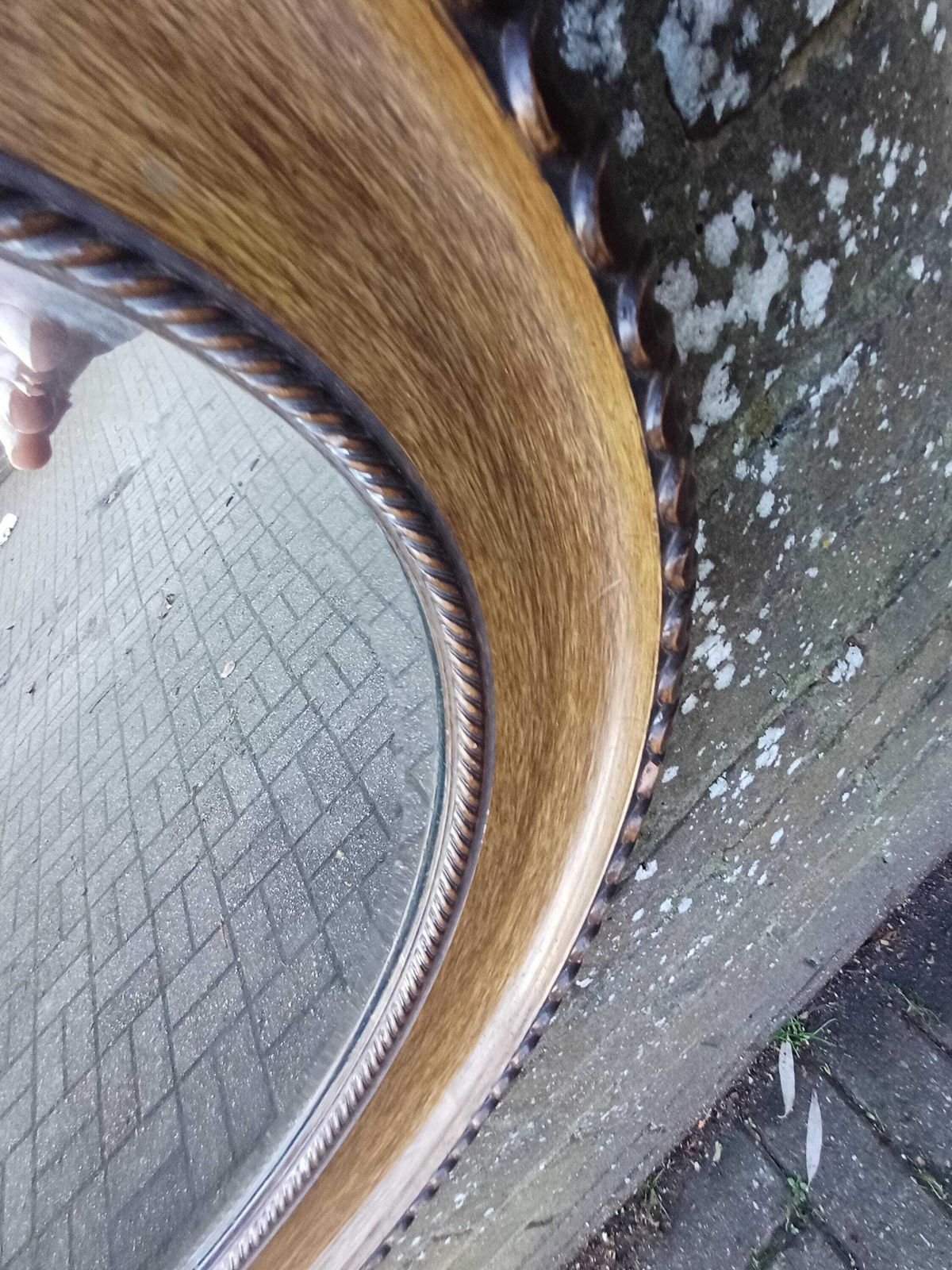 Large Vintage Early 20th Century Oval Wall Mirror Faux Wood Grain Painted Frame Bevelled Glass In Vgc Antique Highly But Subtly Decorative photo vintage