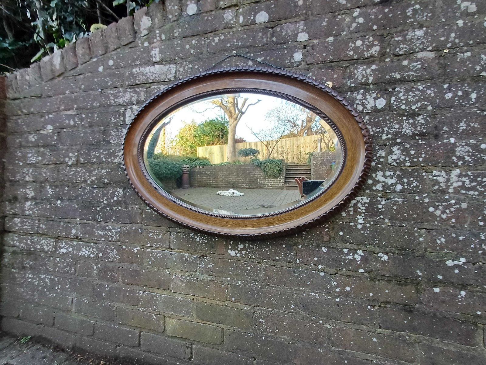 Home Decor Large Vintage Early 20th Century Oval Wall Mirror Faux Wood Grain Painted Frame Bevelled Glass In Vgc Antique Highly But Subtly Decorative photo