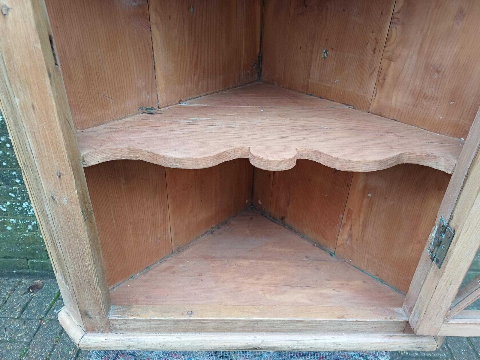 350.0 Victorian Stripped Pine Corner Cupboard Antique Rustic Glazed Cabinet Astral Glazed Door Country Kitchen Bathroom Storage photo