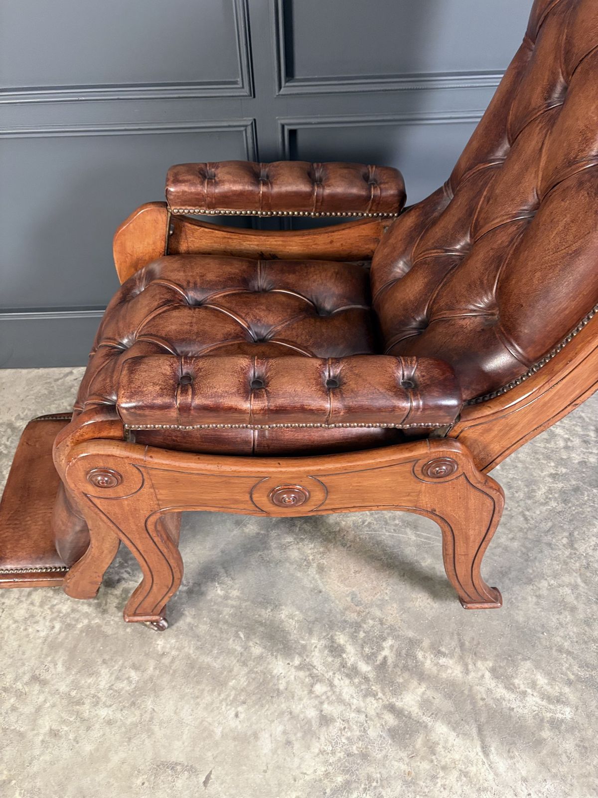 Superb Regency Mahogany & Leather Reclining Armchair photo vintage