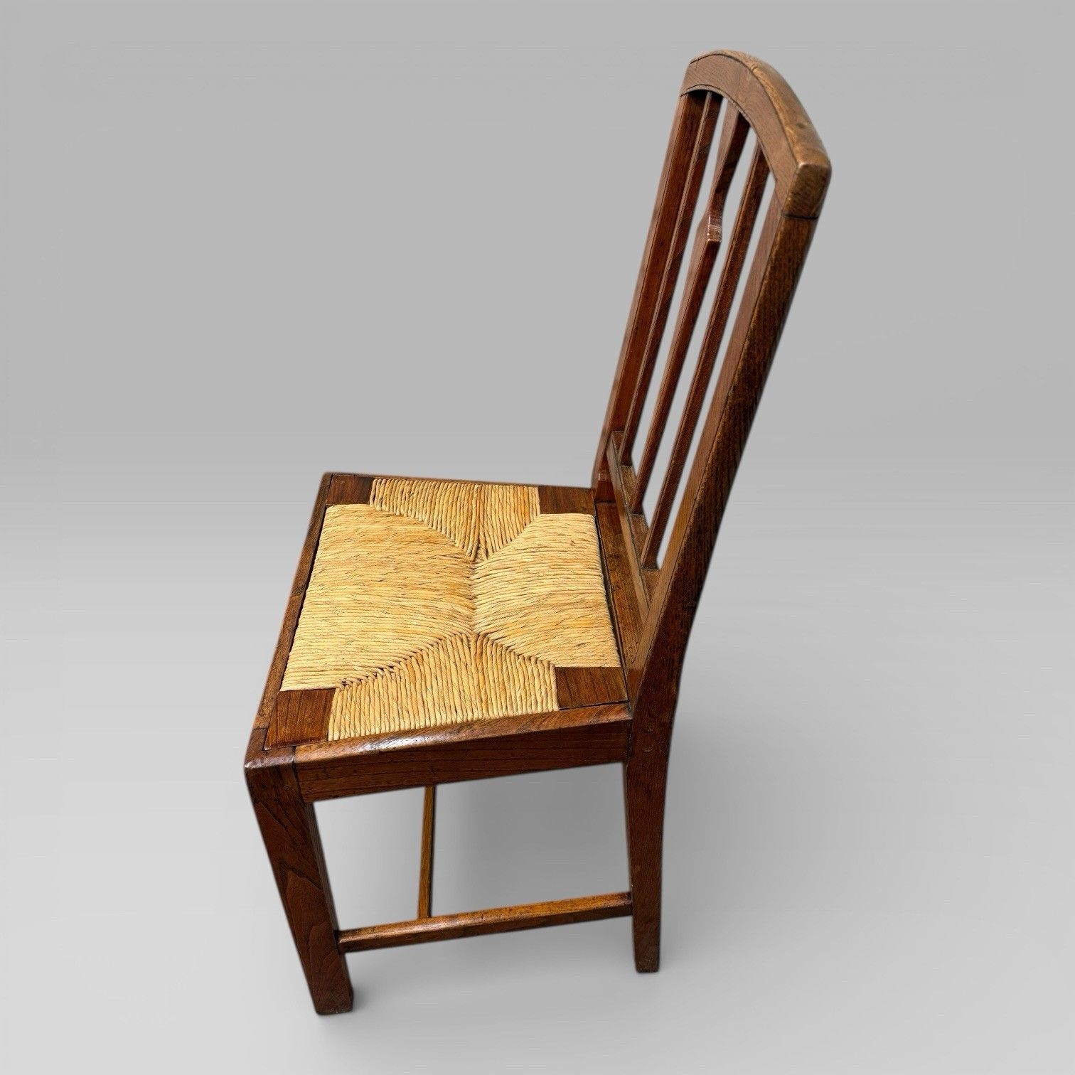 Antique 19th Century Elm Country Farmhouse Single Chair With Rush Seat photo vintage