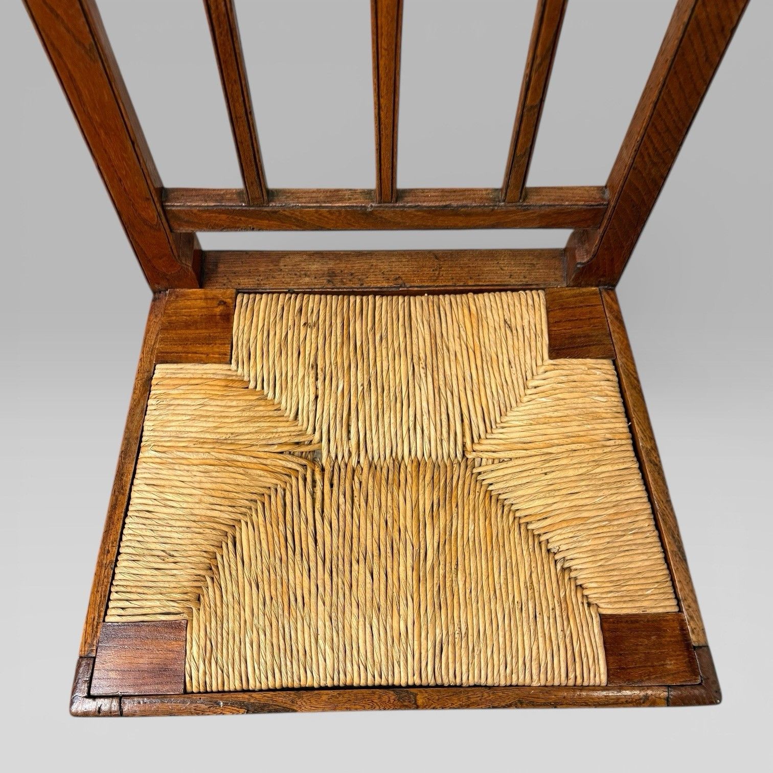 photo for sale Antique 19th Century Elm Country Farmhouse Single Chair With Rush Seat