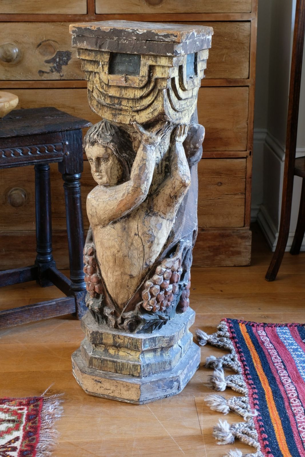 photo for sale Carved Polychrome Putto Pedestal – Continental European, Late 18th To Early 19th Century